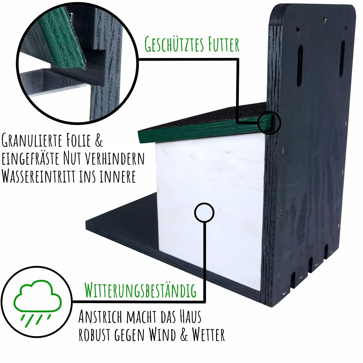 Comedero para ardillas resistente a la intemperie, muy estable y seguro | hecho a mano de producción propia en la Selva Negra | Sistema de ventilación para alimento seco para ardillas