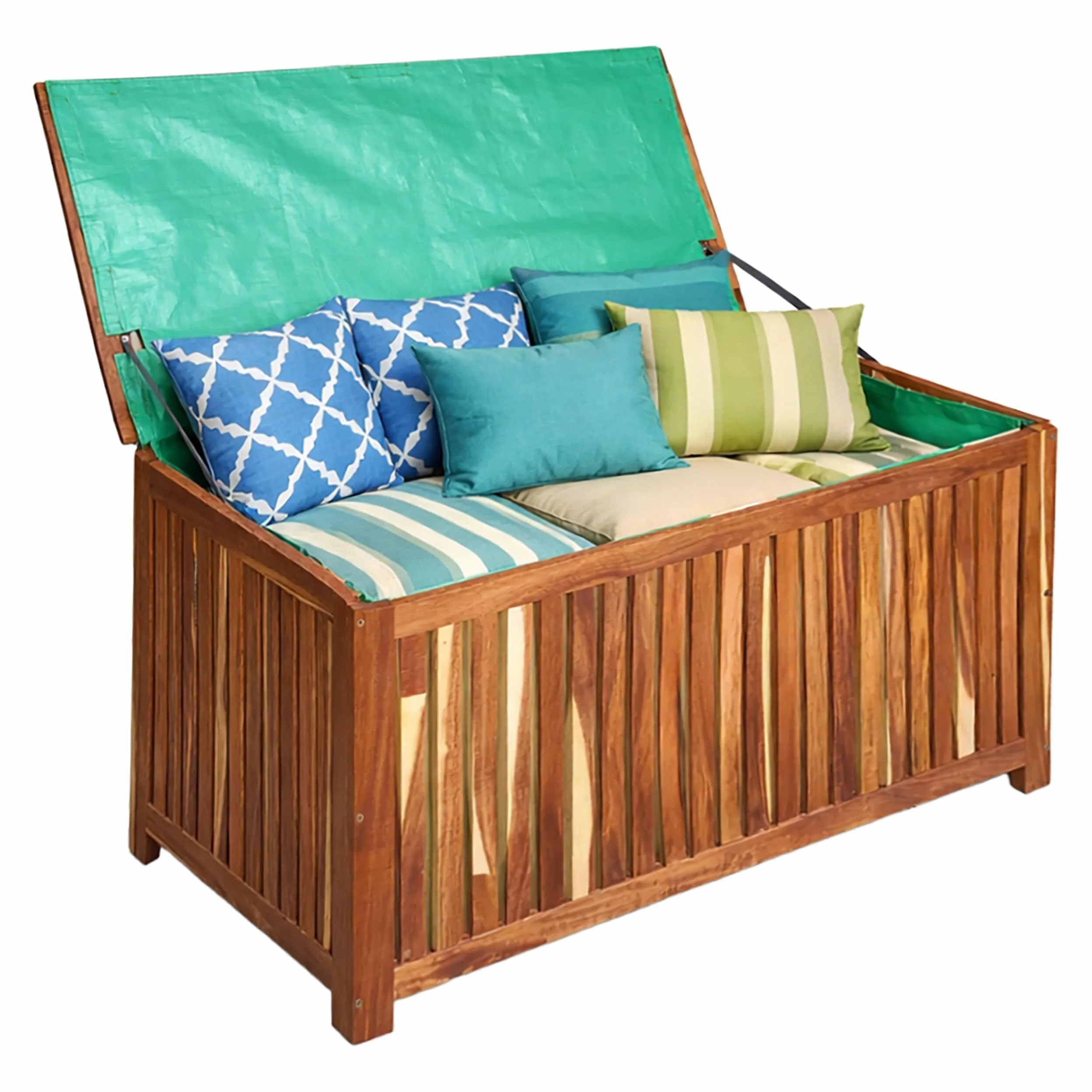 Relaxdays baúl de jardín, para Cojines y Herramientas, 60x90x50 cm, Natural | madera de acacia, forro impermeable