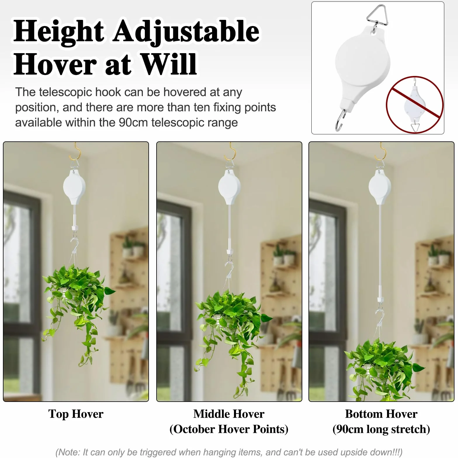 Gueenky 4 Piezas Ganchos de Polea para Plantas Blanco, Ganchos para Colgar Plantas de Techo para Macetas Colgantes Ganchos para Colgar de Poleas de Plantas para Macetas, con Ganchos de Techo