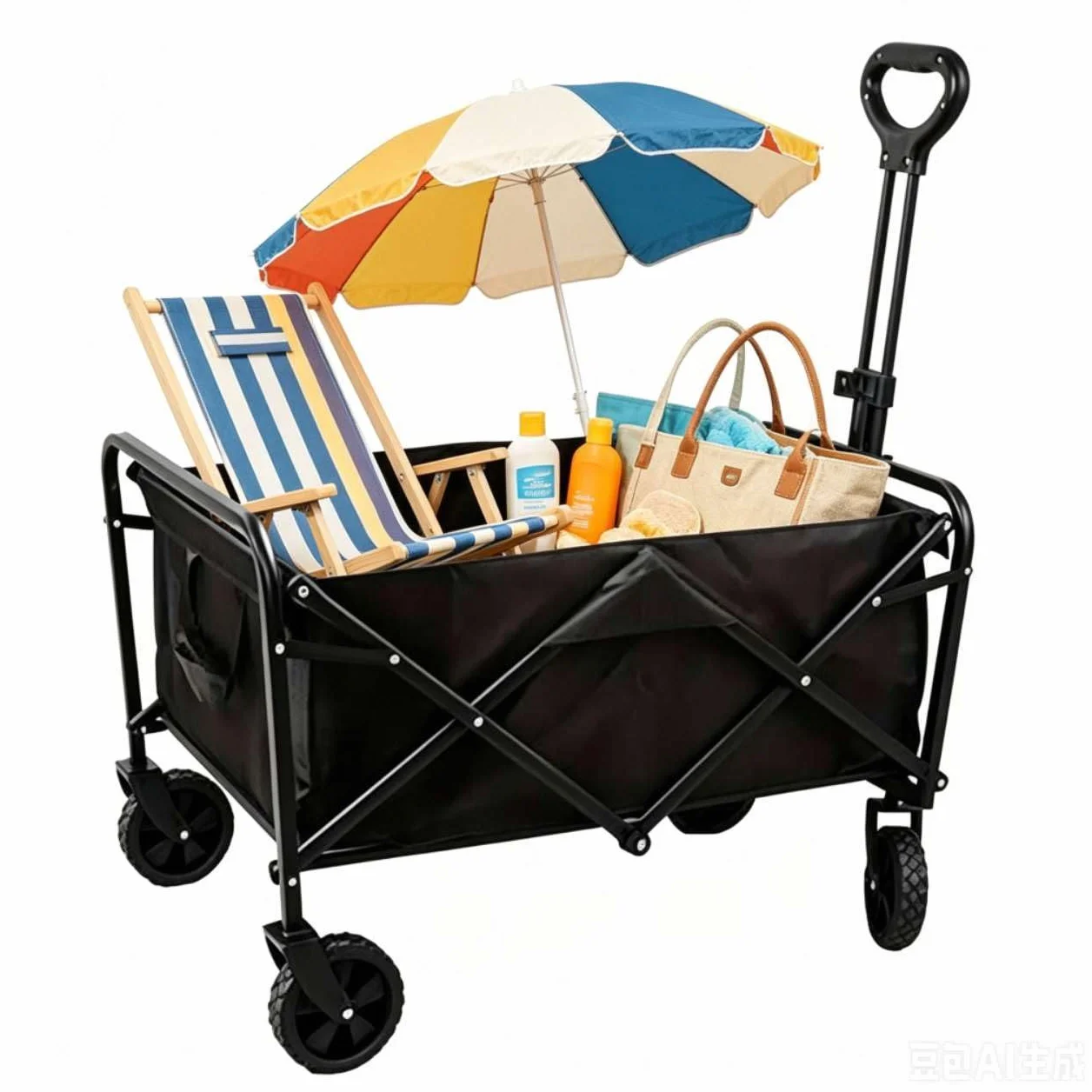 Carrito Plegable de Camping 160L, Carro de Mano Multiusos con Ruedas, Manillar Ajustable, para Playa, Compras, Picnic y Jardín. (Negro)
