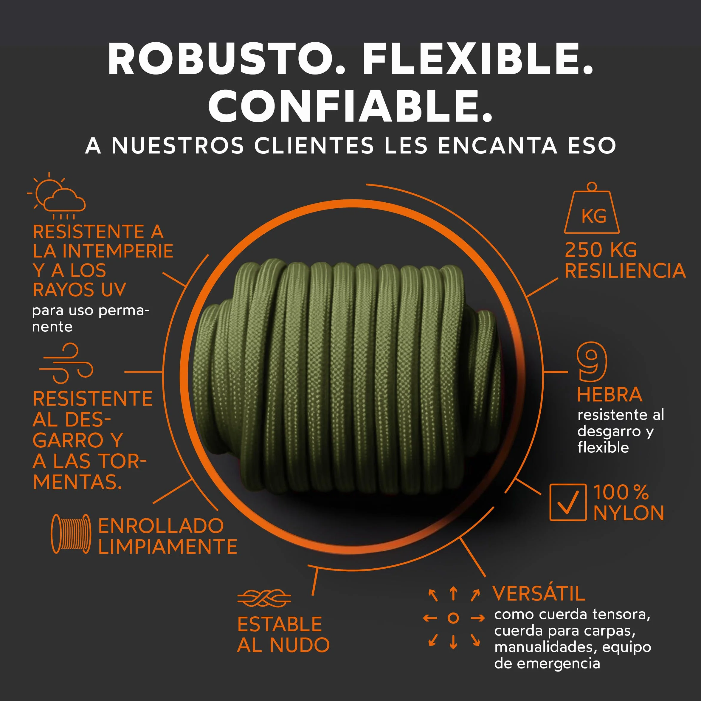 GO!elements Paracord de Nylon a Prueba de Desgarros 4mm 550 Typo III Cuerda 250kg