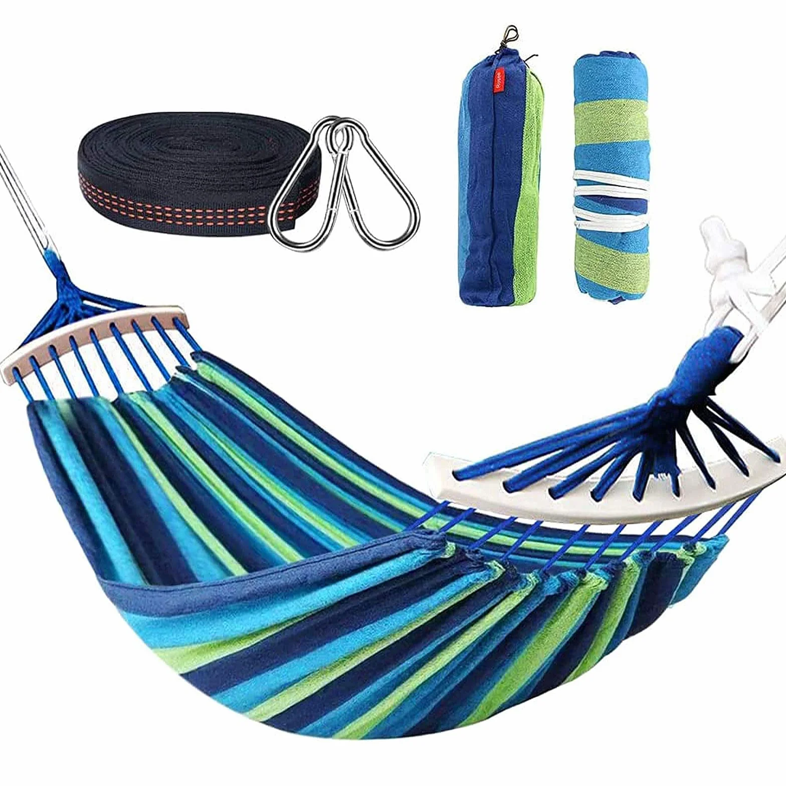 Hamacas Dobles, Hamacas Colgantes Jardin al Aire Libre Cama Portátil de Lona con Cuerdas para Acampar Capacidad de 300kg, para Jardín Patio Trasero Playa Mochileros,280 x 150 cm,Azul