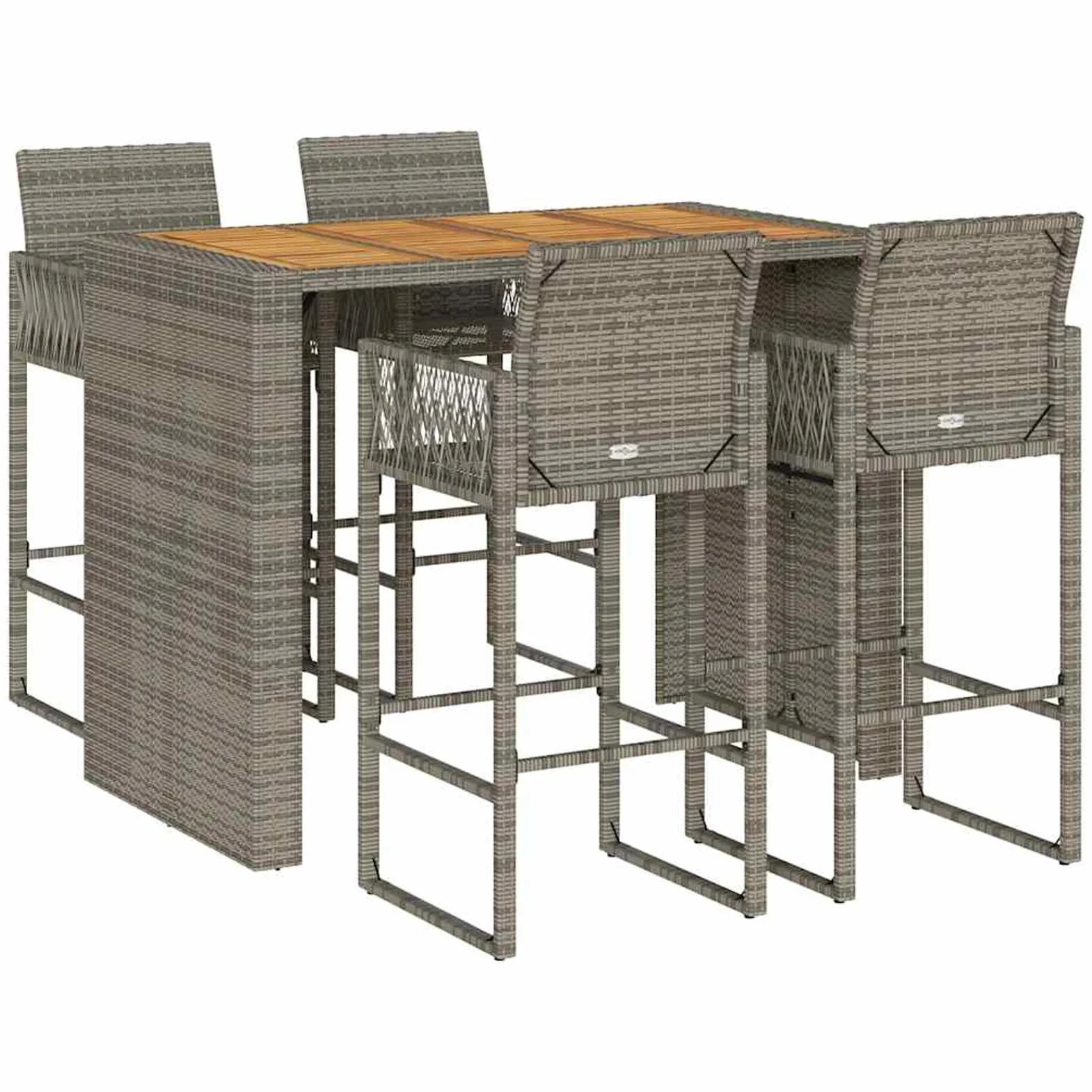 Homgoday Set Bar jardín sin Cojines 5 pzas ratán sintético Acacia Gris Barra Jardin Barra Bar Exterior mesas Altas y taburetes Dimensiones 145 cm