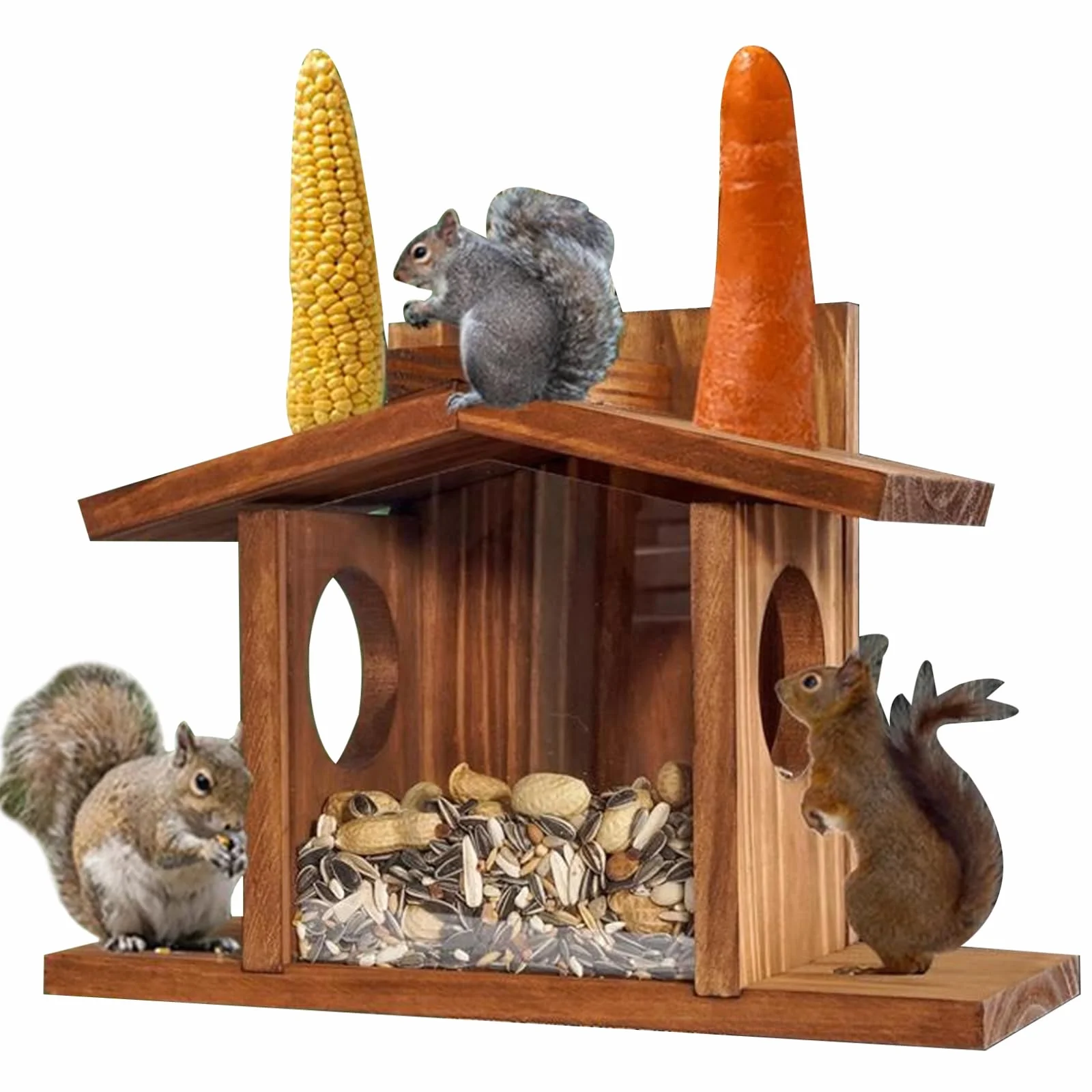 Casa de Ardillas, comederos de Ardilla para el Exterior, casa de Ardillas, comedero para pájaros de Madera fácil de llenar, comedero para pájaros Visible con Panel extraíble para maíz, maní, Suet, co