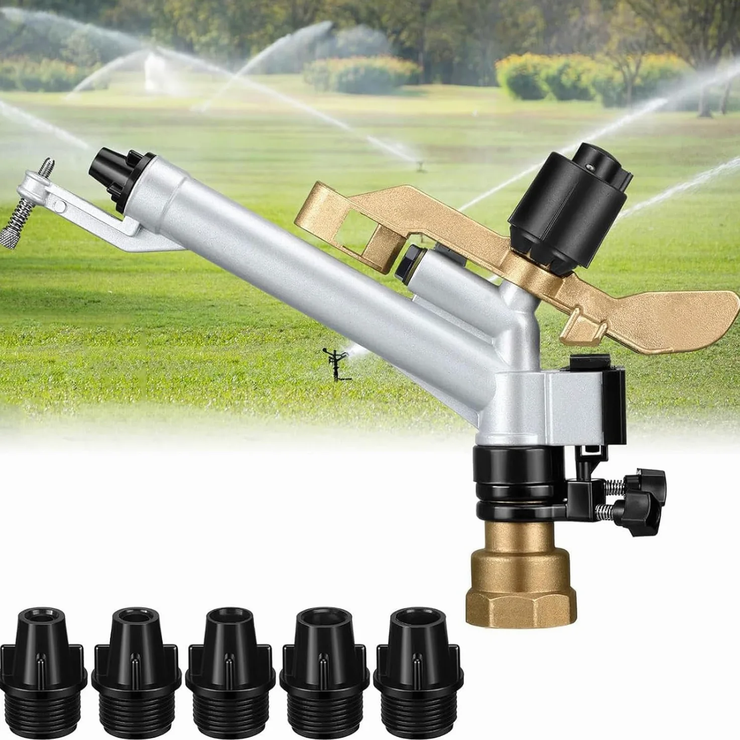 Pistola de riego agrícola, herramienta de agua de largo alcance con boquilla de repuesto, ajustable en 360 grados para jardín, granja, césped y huertos