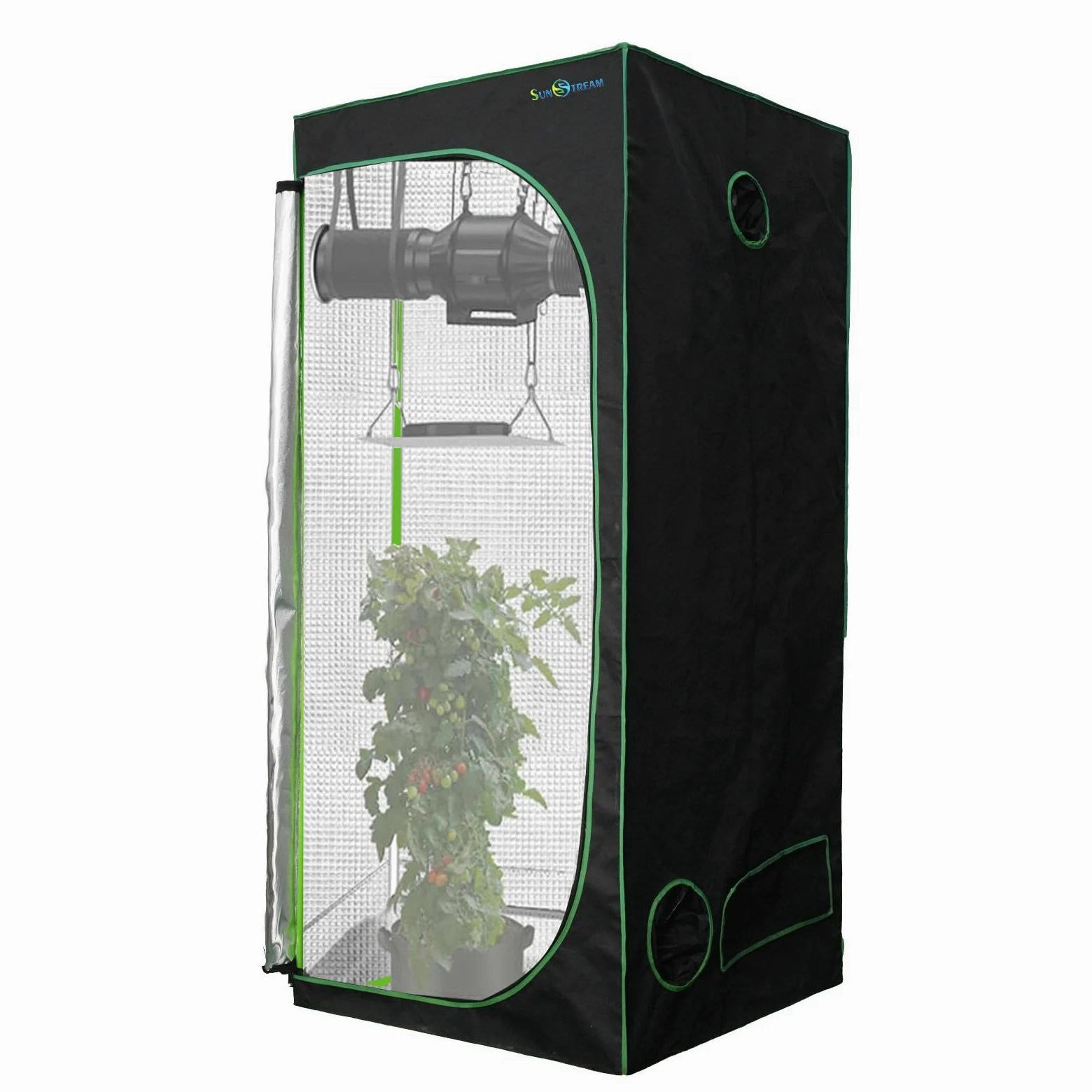 SunStream Tienda de cultivo verde 100 x 100 x 200 cm, para interior, resistente a la luz y al agua, armario de cultivo con ventana de observación de Mylar resistente al agua y bandeja inferior para