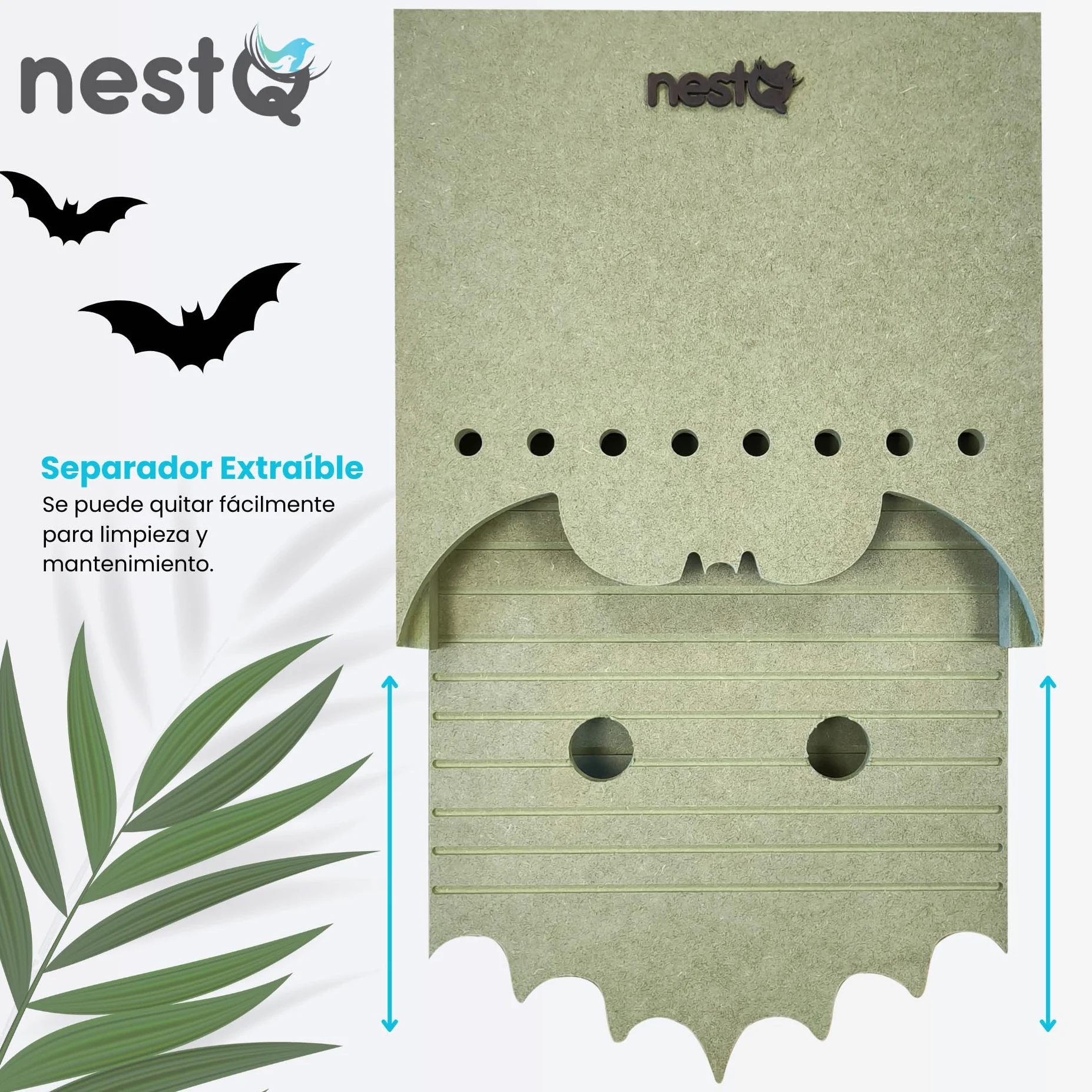 Nido De Murciélagos para Exterior - Casa Grande De Madera con 2 Cámaras - Diseño Especial para Atraer Murciélagos - Fácil Instalación con 2 Ganchos - Separador Extraíble con Orificios De Comunicación