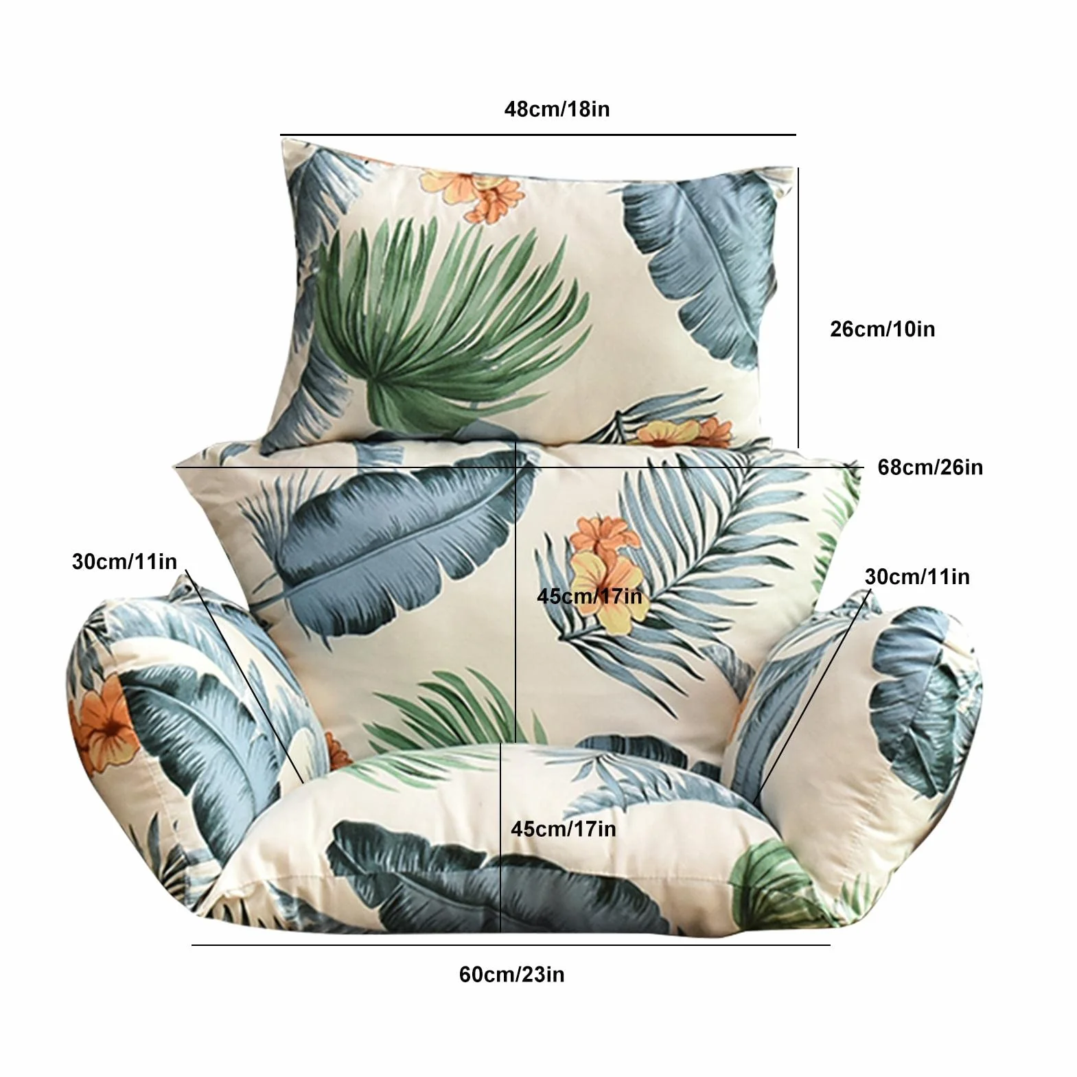 Cojín para silla colgante, cojín para silla colgante, cojín para silla doméstica, para interior y exterior, cojín de columpio para el tiempo libre, cojín lavable para el patio, para colgar en el huevo