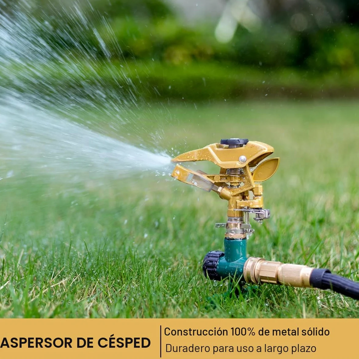 FANHAO Aspersor de Impacto con Base de Espiga Metálica, Sistema de Riego Impulsos, Que alcanza hasta 540 m², Ajustable y de Amplia Cobertura de 360 Grados