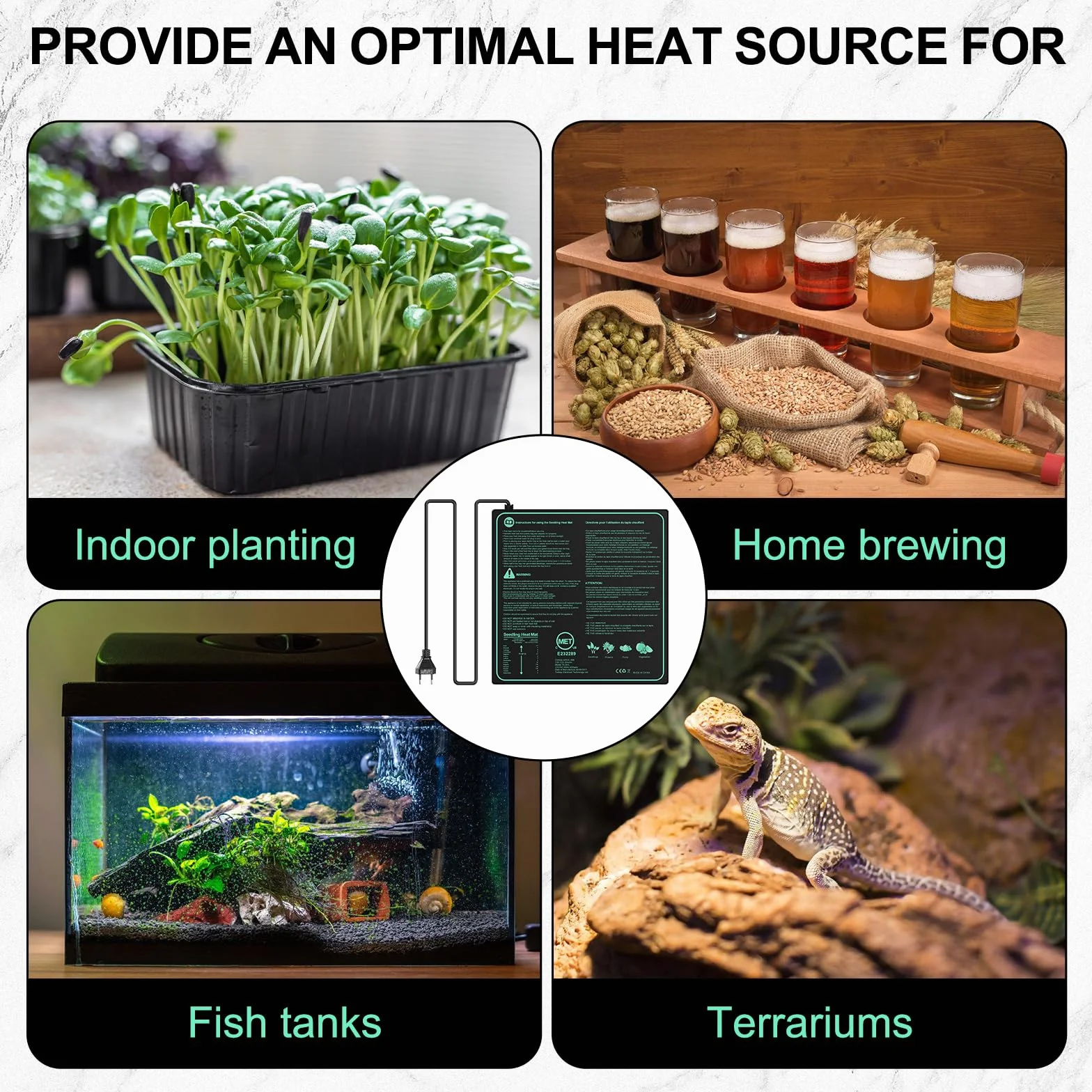Leikurvo Alfombrilla calefactora para plantas, alfombrilla calefactora 50 x 52 cm para la germinación de semillas y animales domésticos 45 W con termostato para reptiles y temperatura del dragón