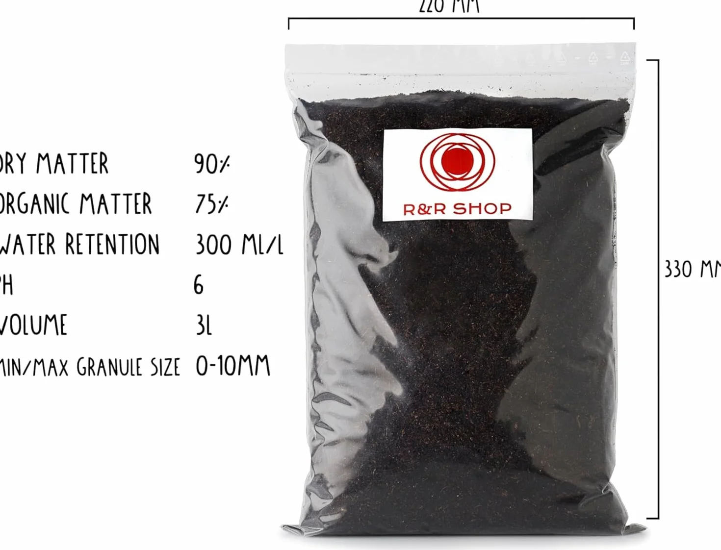 R&R SHOP – Turba Negra Fina, PH Neutro para Enriquecer el Suelo de Plantas, Huertos y Césped (22L)