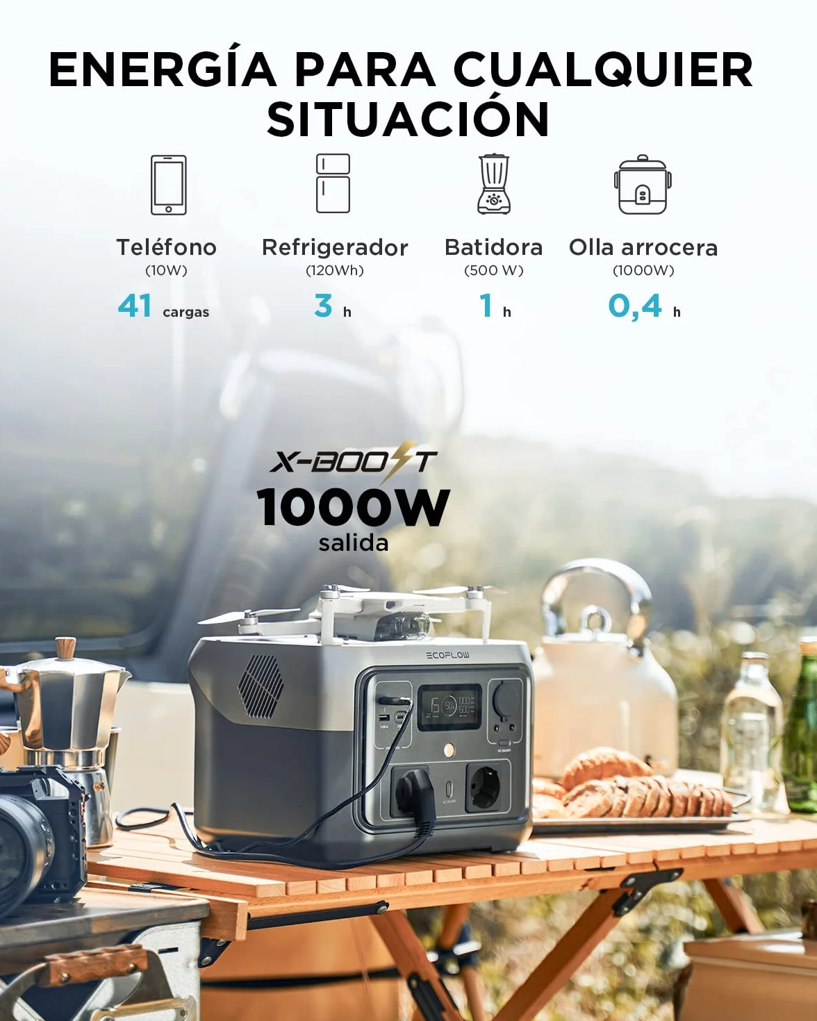 Estación de energía portátil EF ECOFLOW RIVER 2 MAX, batería LiFeP04 de 512 Wh, carga rápida en 1 hora, hasta 1000 W de potencia, generador solar para acampadas al aire libre/caravanas