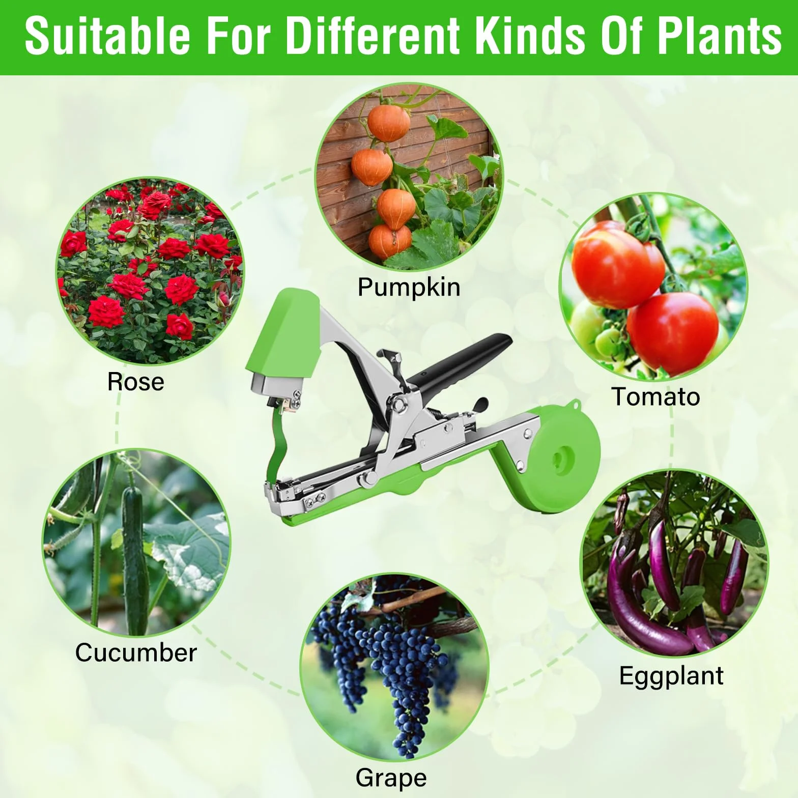Maquina para Atar Plantas, Herramienta de Cinta de Jardín para Atar Ramas de Plantas, Atadora Agricola para Atadora de Tomates Fruta Flores Vegetales con 20 Rollos de Cinta Verde para Arboles