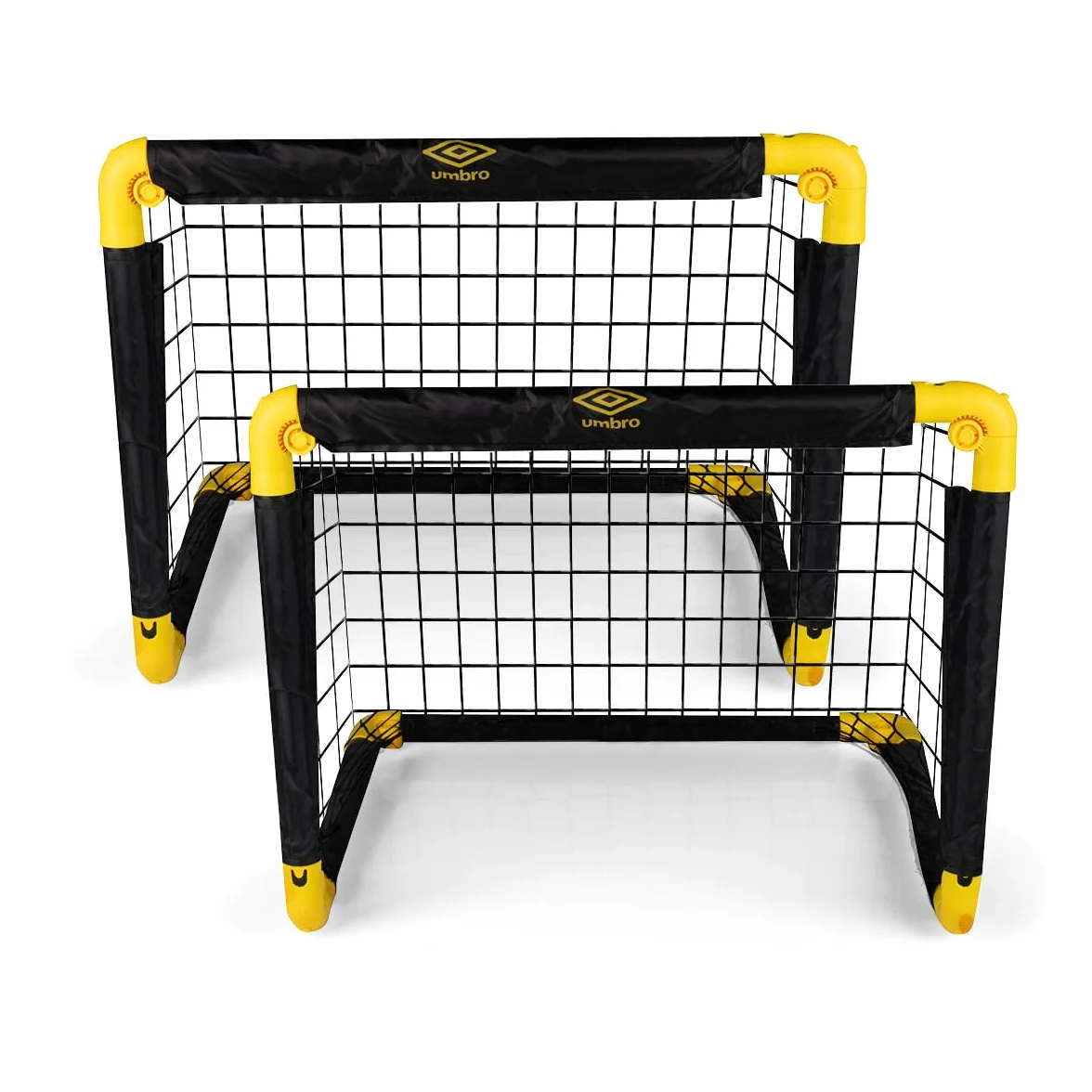 Umbro Portería de fútbol plegable 50x44x44 cm para jardín niños adultos interior exterior Negro/Amarillo