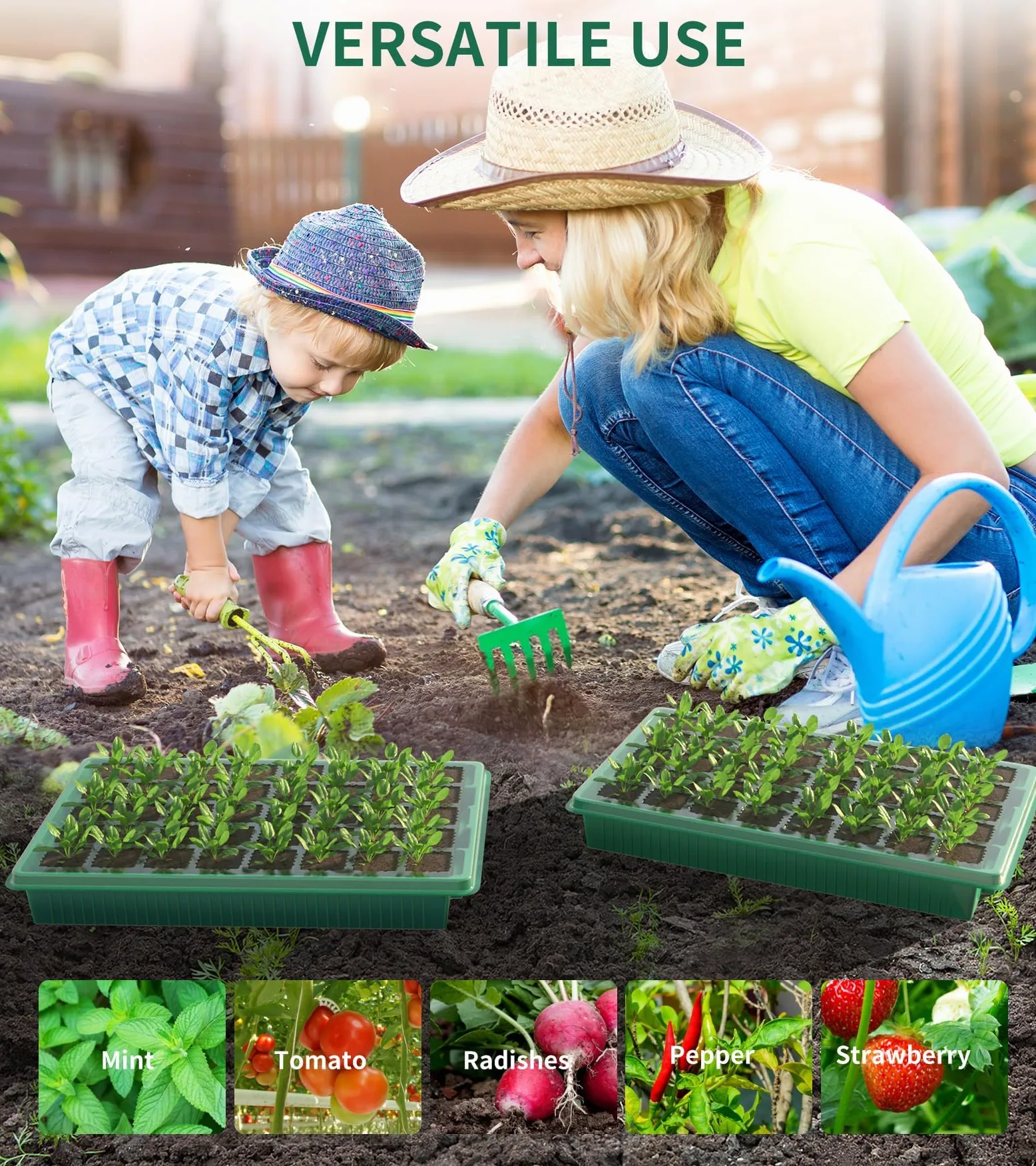 Bandeja de inicio de semillas, 80 celdas, bandejas de inicio de plántulas con luz de crecimiento y cúpula de humedad, kit de germinación de semillas reutilizable para jardinería en interiores