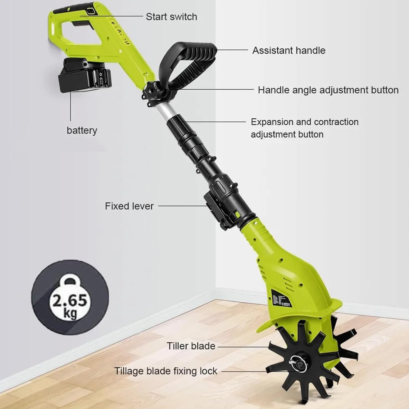 Rotavator de jardín eléctrico,Cultivador de cultivador eléctrico inalámbrico,Escarificadores de Suelo para césped,Ancho de labranza de 10 cm