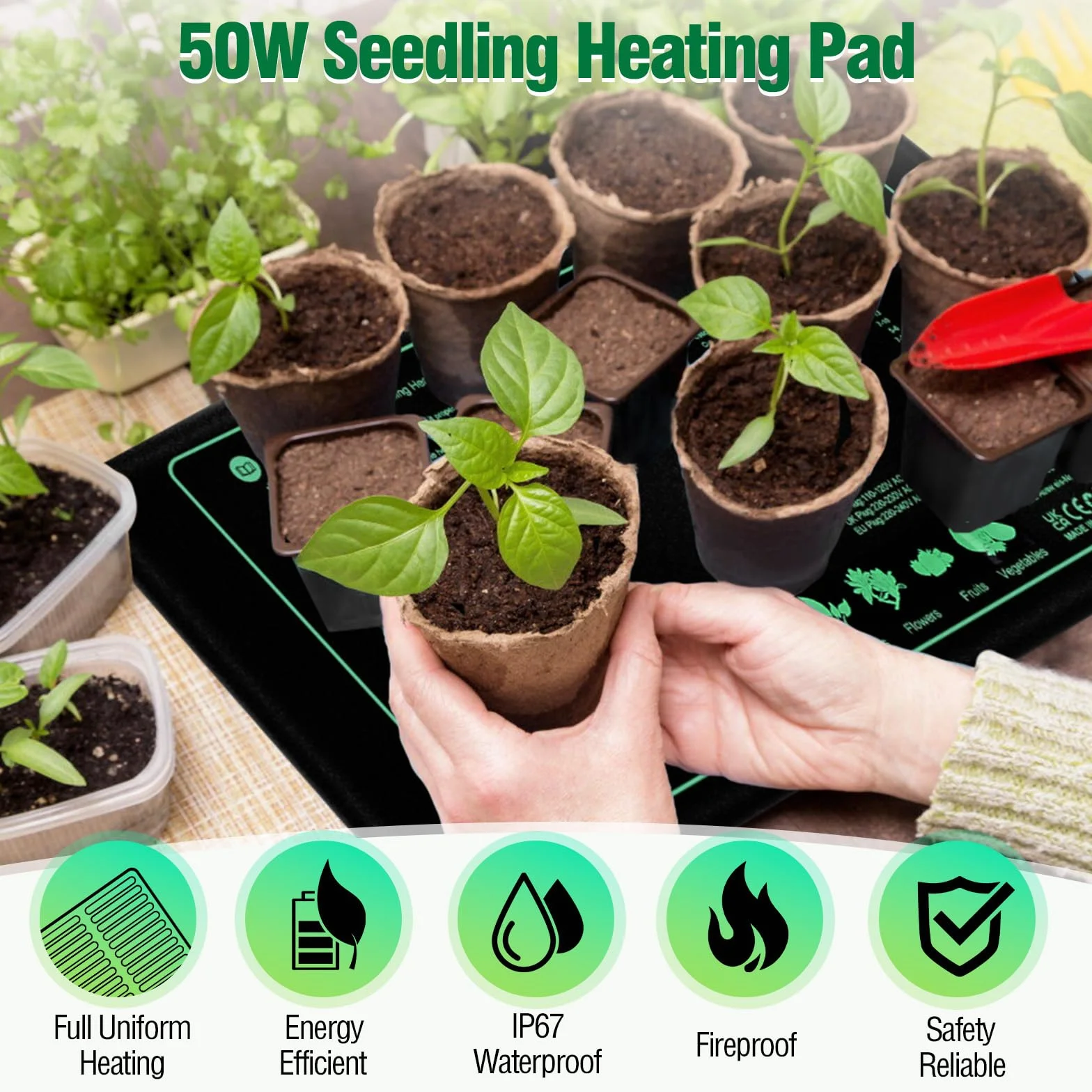 Estera TéRmica para Plantas con Termostato, 50W Alfombrilla Térmica para Plántulas, Acelera Germinación, Ignífugo, IP67 Impermeable, para Mascotas, Reptiles, Plántulas, 54 x 26 cm