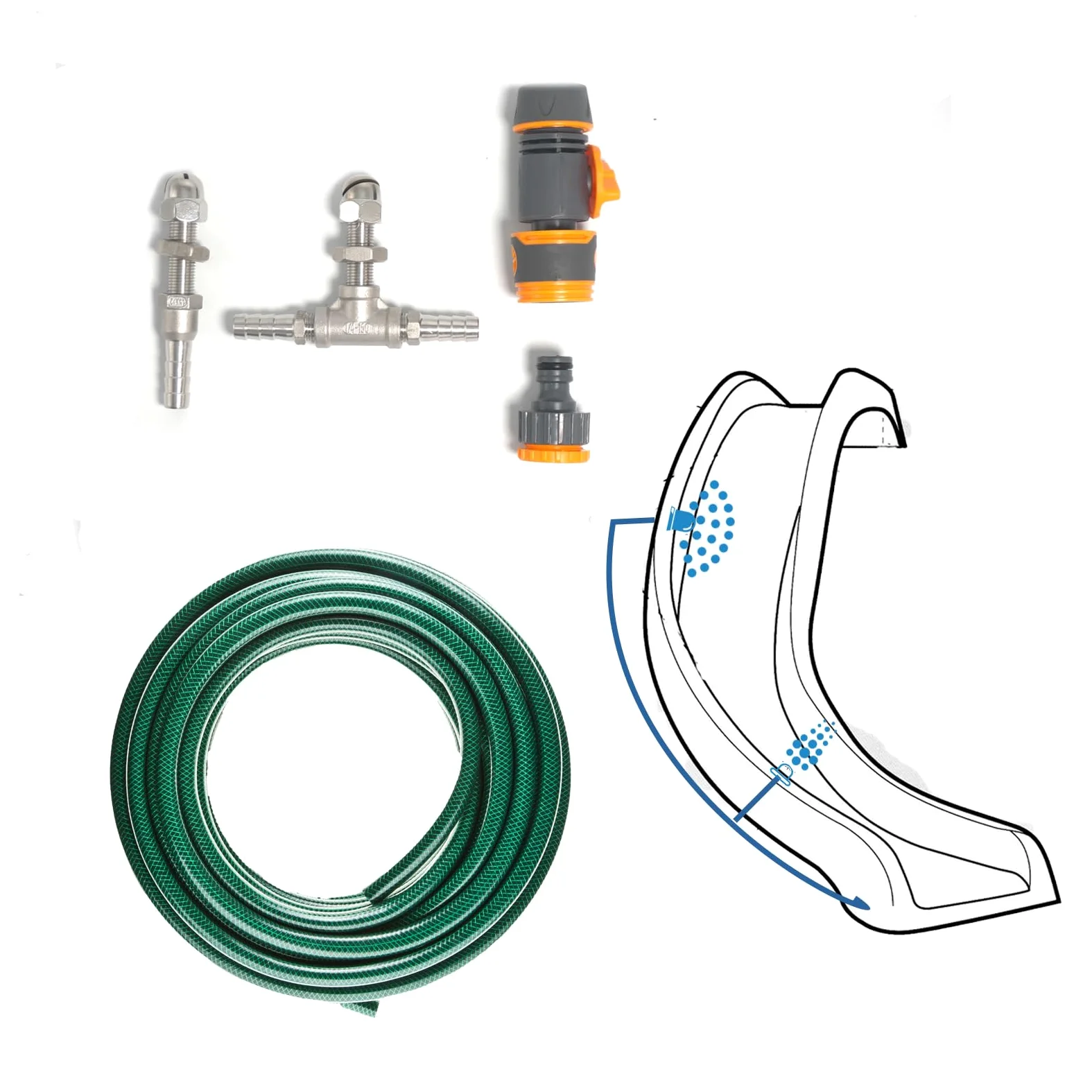 Kit de pulverización de tobogán de piscina, kit de pulverización de piscina con adaptador de manguera, piezas de repuesto de tobogán de piscina, boquillas y accesorios de pulverización de