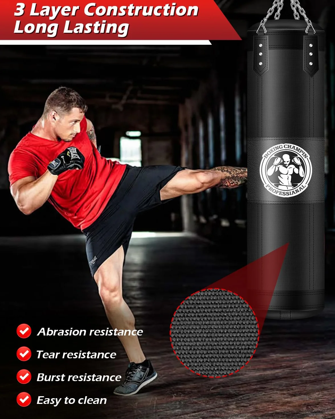 Sacco da Boxe 120cm per Adulti Appendere, Punching Bag per Kickboxing Muay Thai Karate