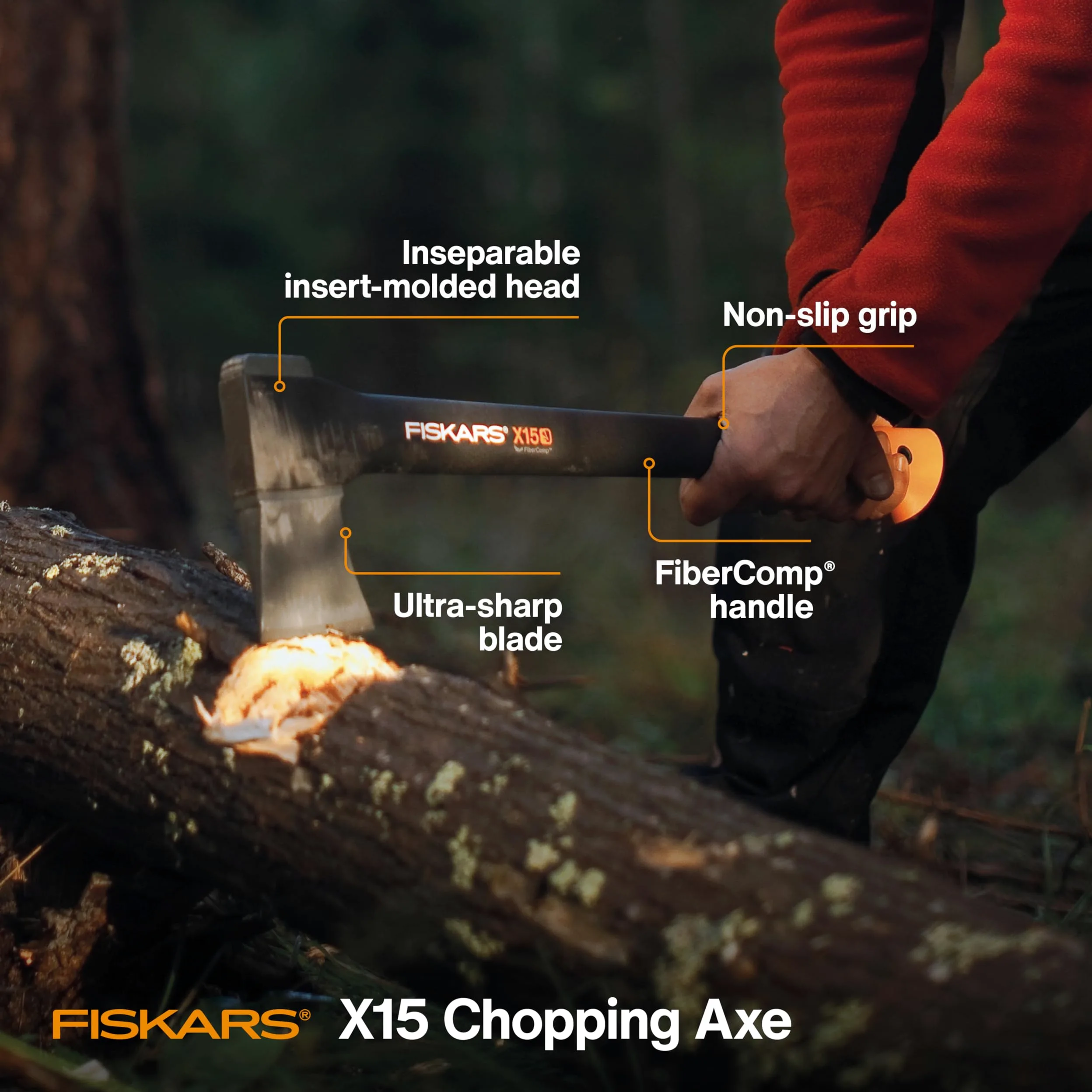 Fiskars X15 hacha - Hachas (Hacha de un solo filo, Hacha, 59,7 cm)