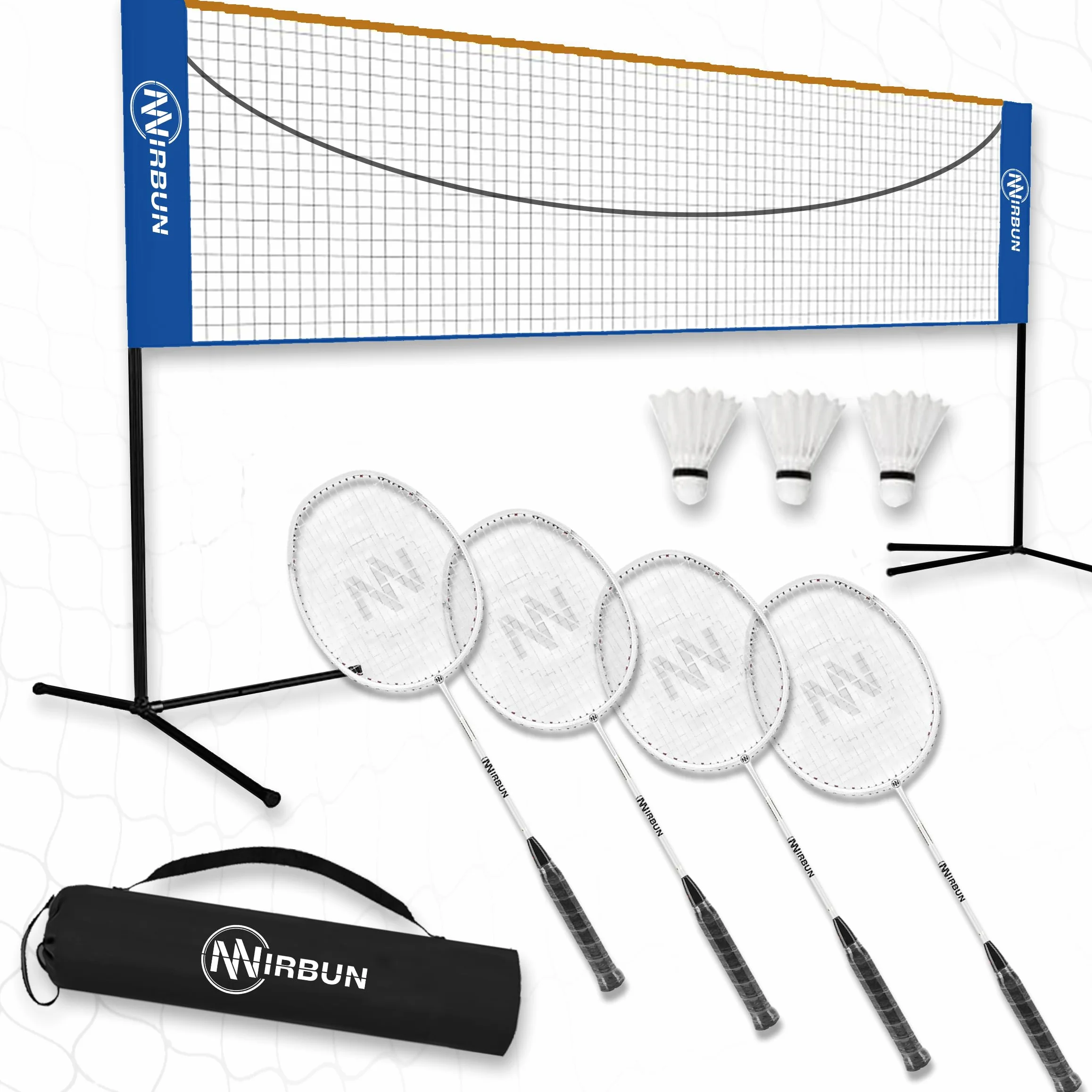 Set de Bádminton 4 Jugadores con Red 5,1 m Raquetas Profesionales Estructura Metálica Juego Familiar