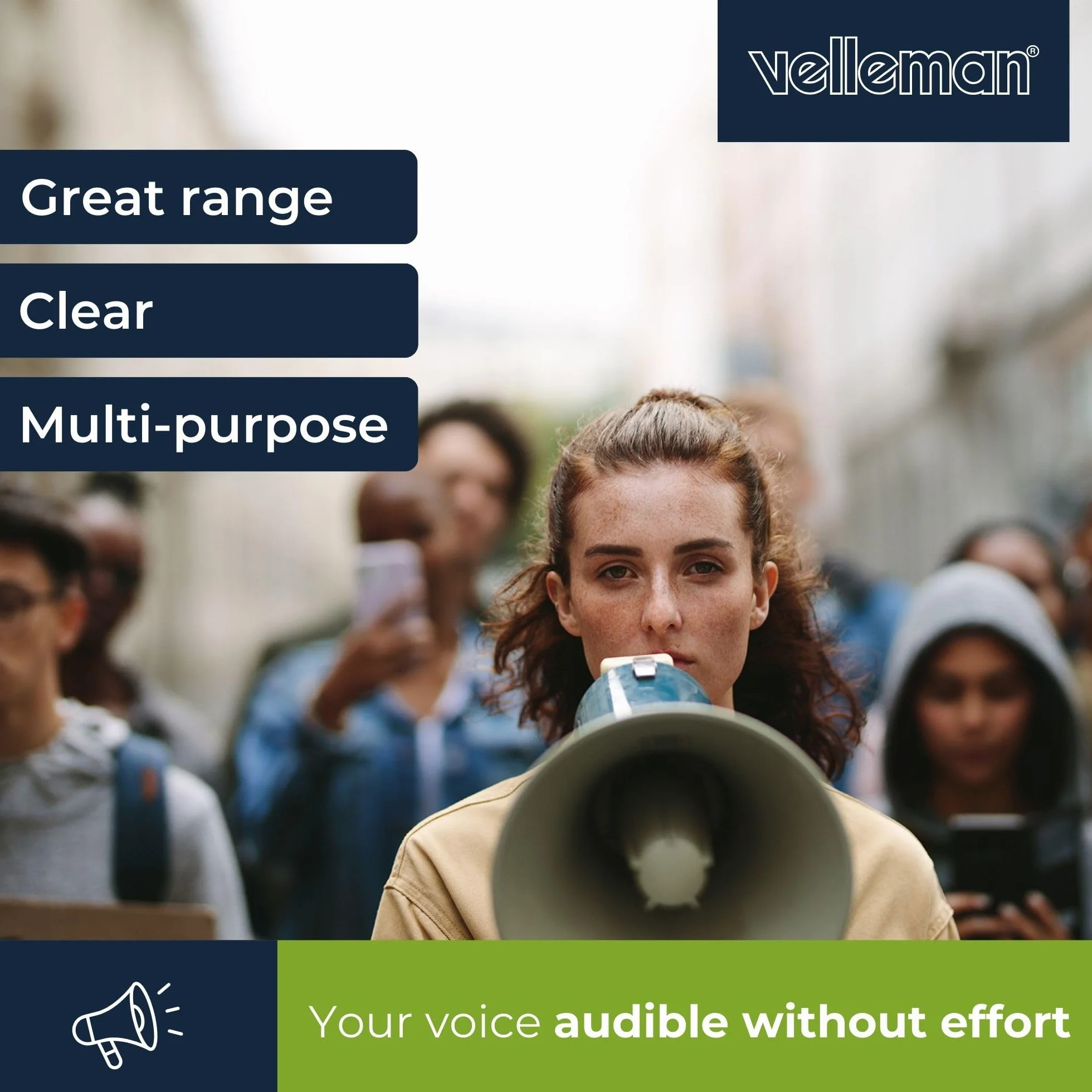 Velleman Megáfono 25 W 500 m Sirena Función Vocal Silbato Micrófono Deportivo