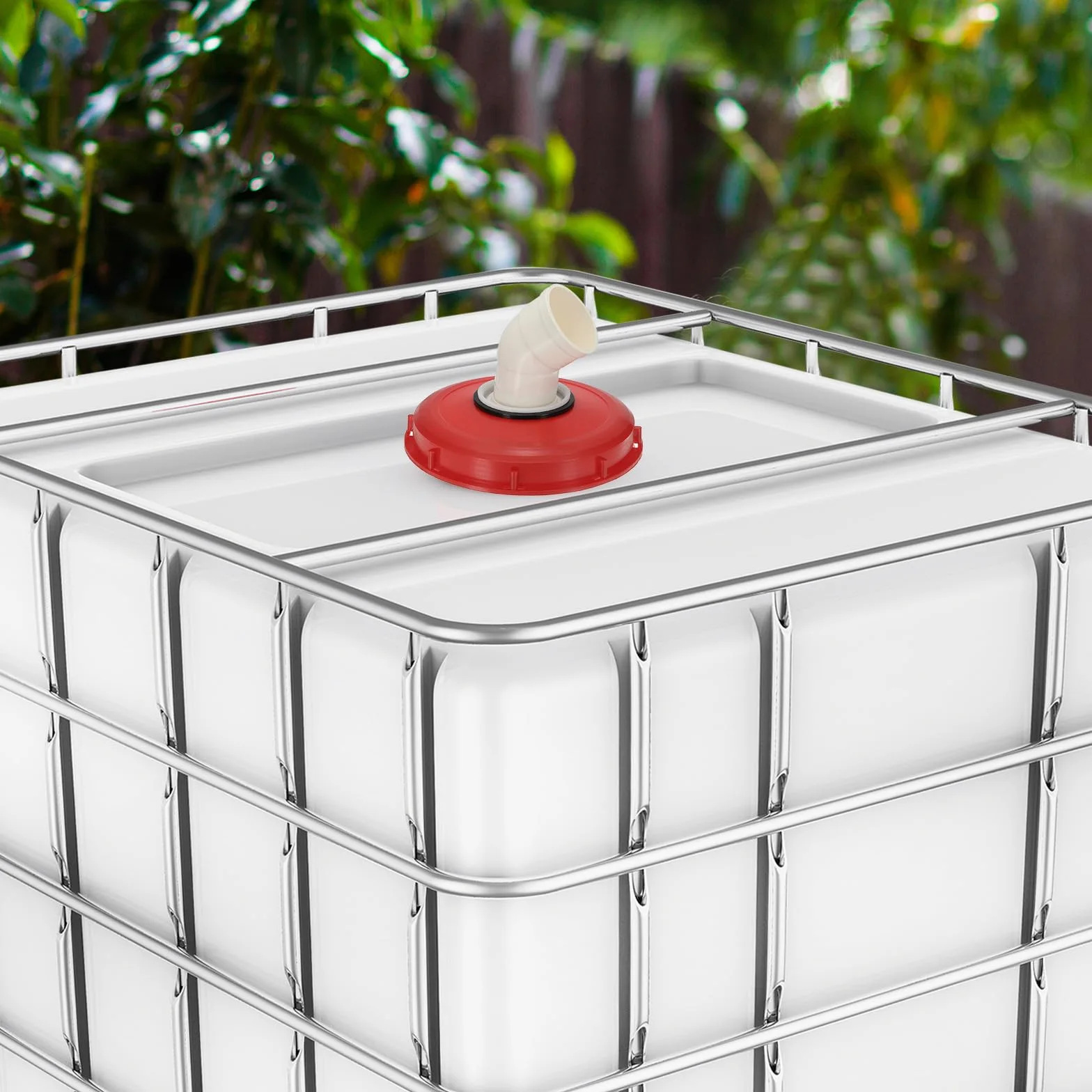 PATIKIL 45° IBC Tapa Filtro Cubierta 245mm Plástico Ton Barril Cubierta con Lavable Nylon Filtro IBC Manijas Manguera Adaptador para Lluvia Tanque 1000L IBC Tanque Rojo Blanco