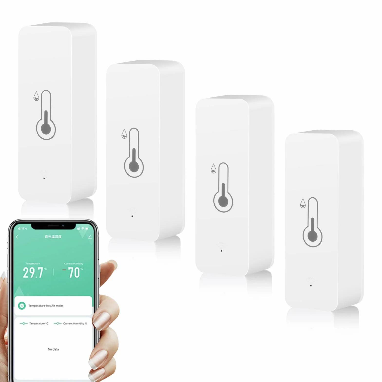 Jadeshay Termómetro Higrómetro WiFi Inteligente,4 Piezas Sensor Inalámbrico de Temperatura Humedad Digital Monitor de Ambiente para Hogar Oficina Invernadero y Bodega,Compatible con Smart Life Alexa