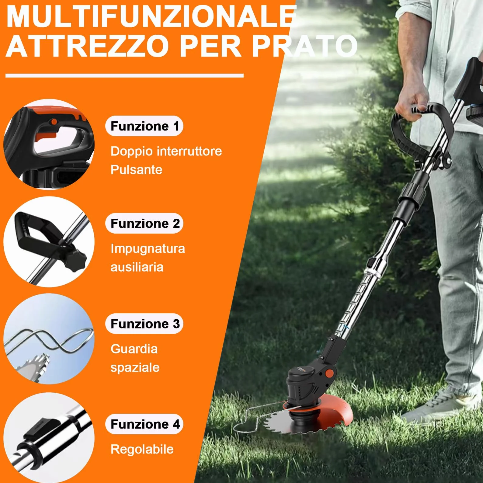 Desbrozadoras electrica, Desbrozadora Batería, Cortabordes Bateria 21 V, Cortabordes electrico 4 en 1,Desbrozadora Longitud retráctil, Adecuado para Jardines, céspedes,Villas.