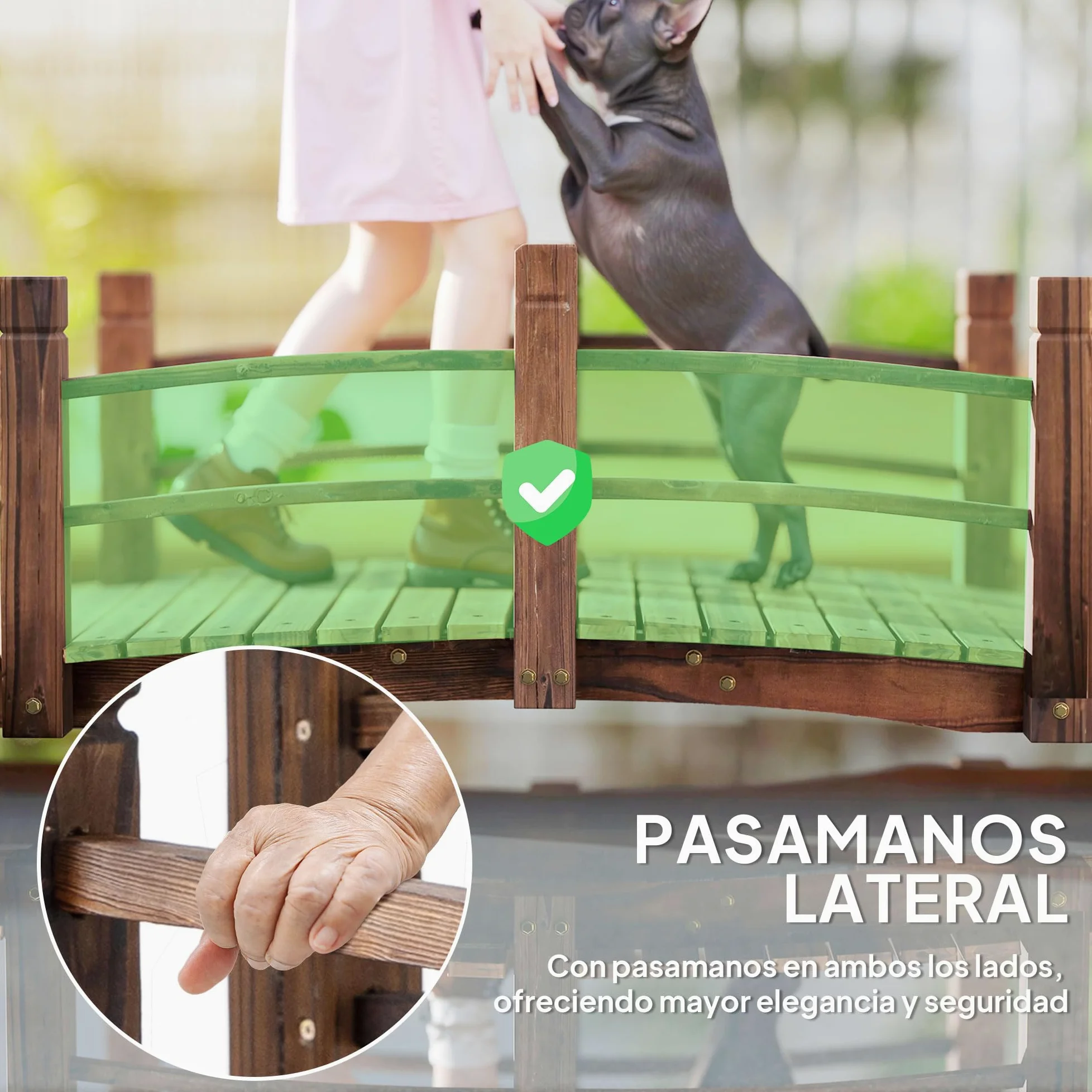 Outsunny Puente de Jardín Madera Carbonizada 152,5x67x48 cm Carga 181 kg Decorativo