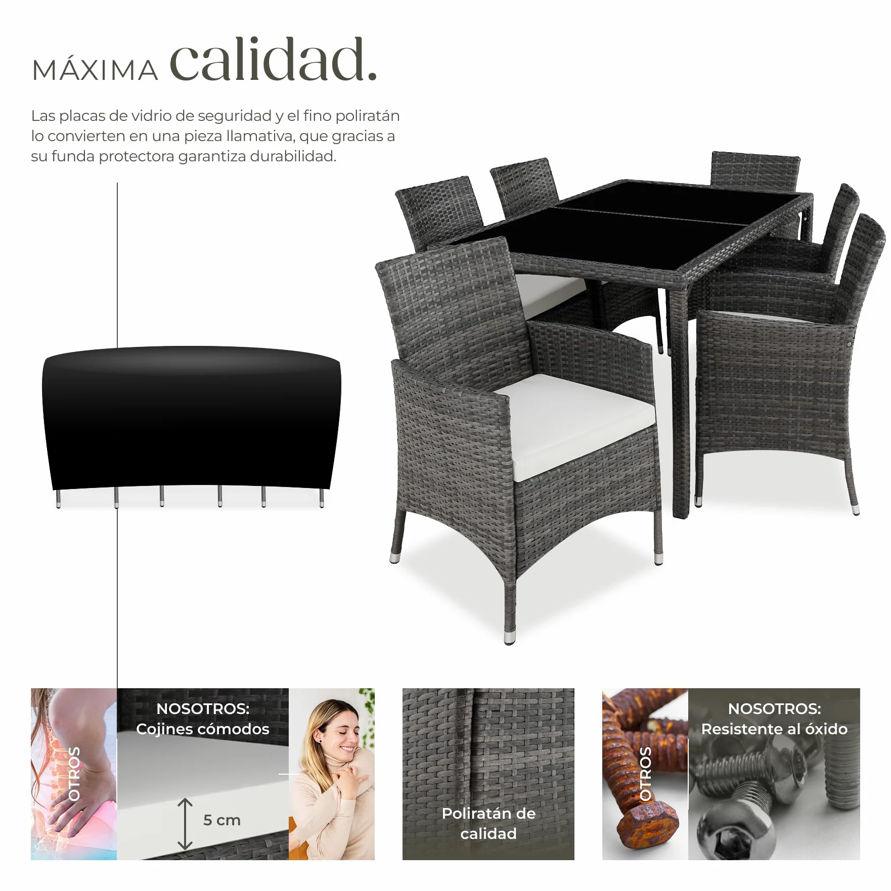 tectake Conjunto Jardín Exterior Ratán Aluminio Muebles Resistentes Intemperie 6 Personas Gris