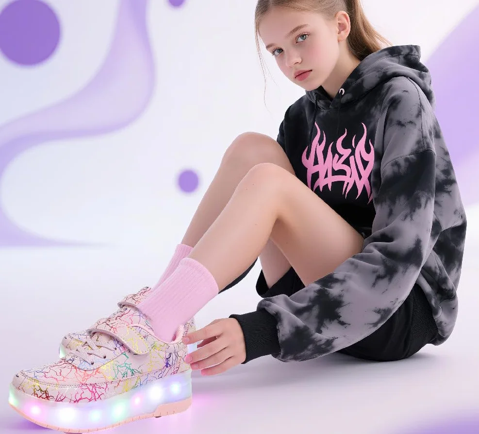 Zapatos Niña Niño con Ruedas 2 en 1 Patines Brillantes Zapatillas Skateboard