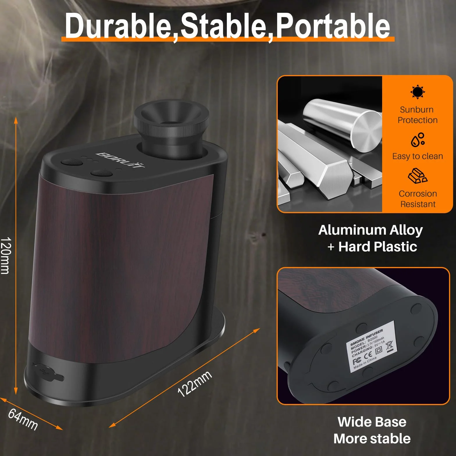 BORUiT BQ500 Pistola para Fumar, Fumador de Comida, con 4 Paquetes de Virutas de Madera, Pistola de Humo de Aleación de Aluminio para Cocina, Carne, Salmón, Cócteles, Queso, Barbacoa