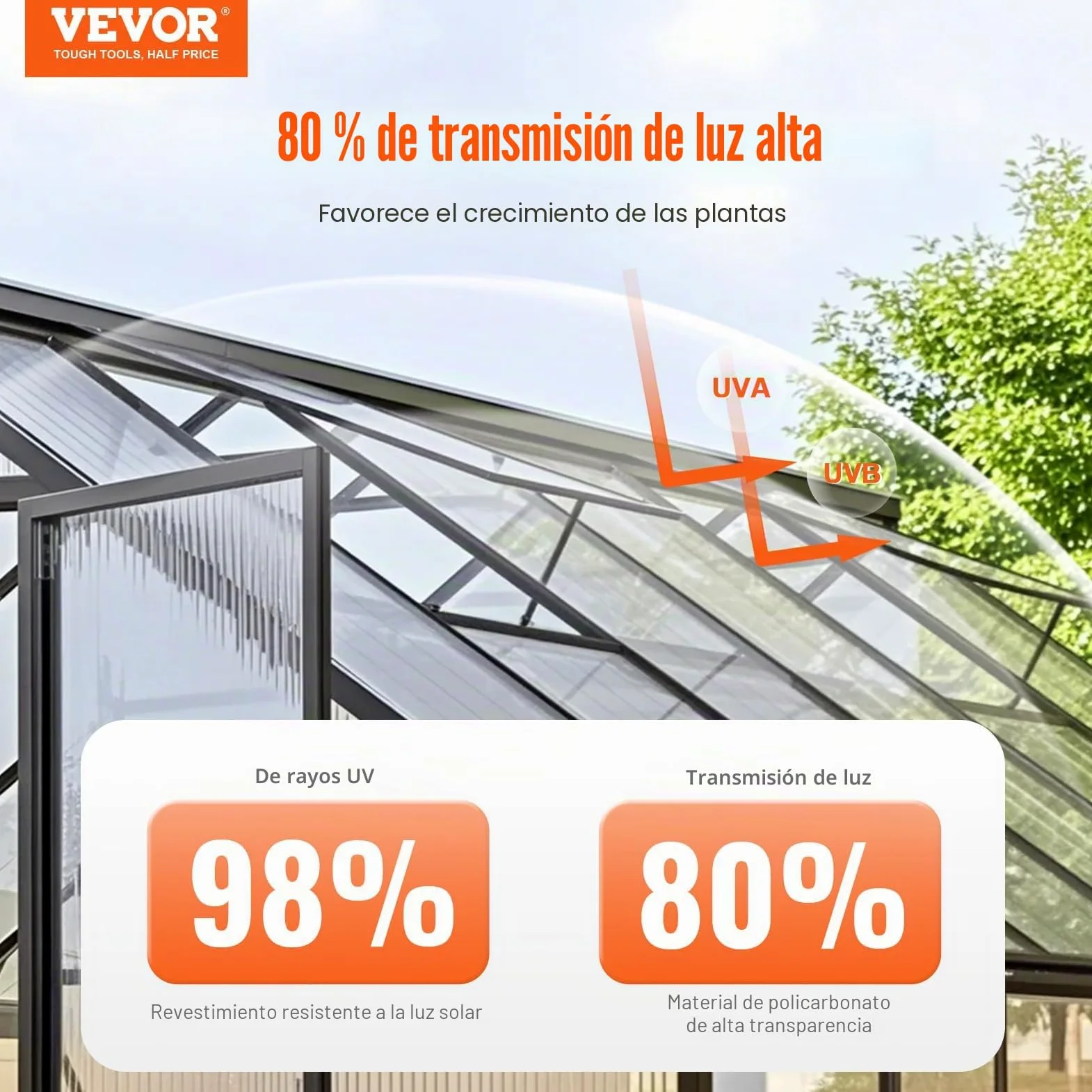 VEVOR Paneles de Policarbonato para Invernadero, Láminas de Plástico Corrugado con Protección UV Resistente al Agua, Resistentes al Impacto para Invernaderos y Jardines, 1210 x 605 x 4 mm, 24 uds