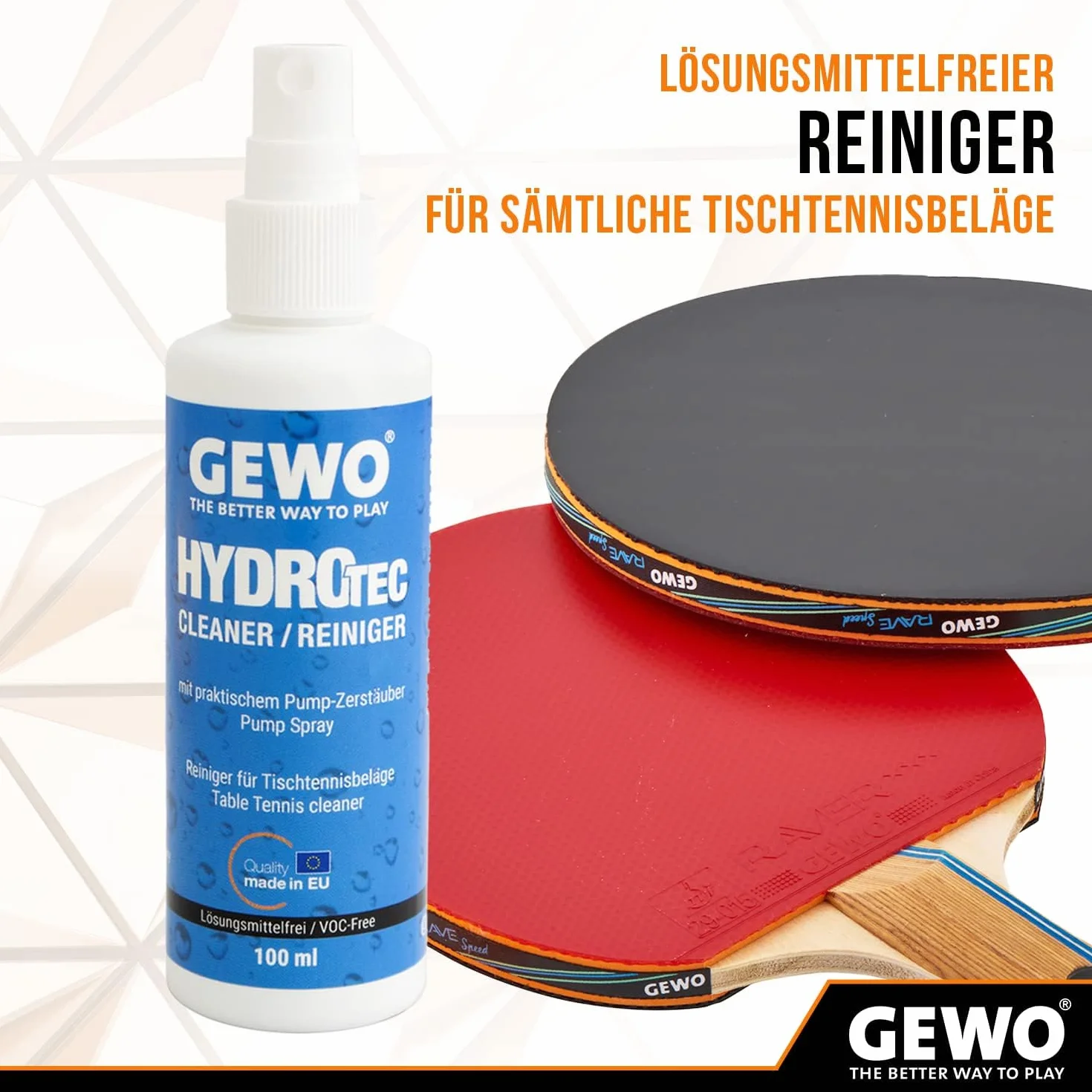 Gewo HydroTec Juego de Limpieza Ping-Pong Mesa 100 ml Spray Agarre Esponja Absorbente Limpiador sin Disolventes
