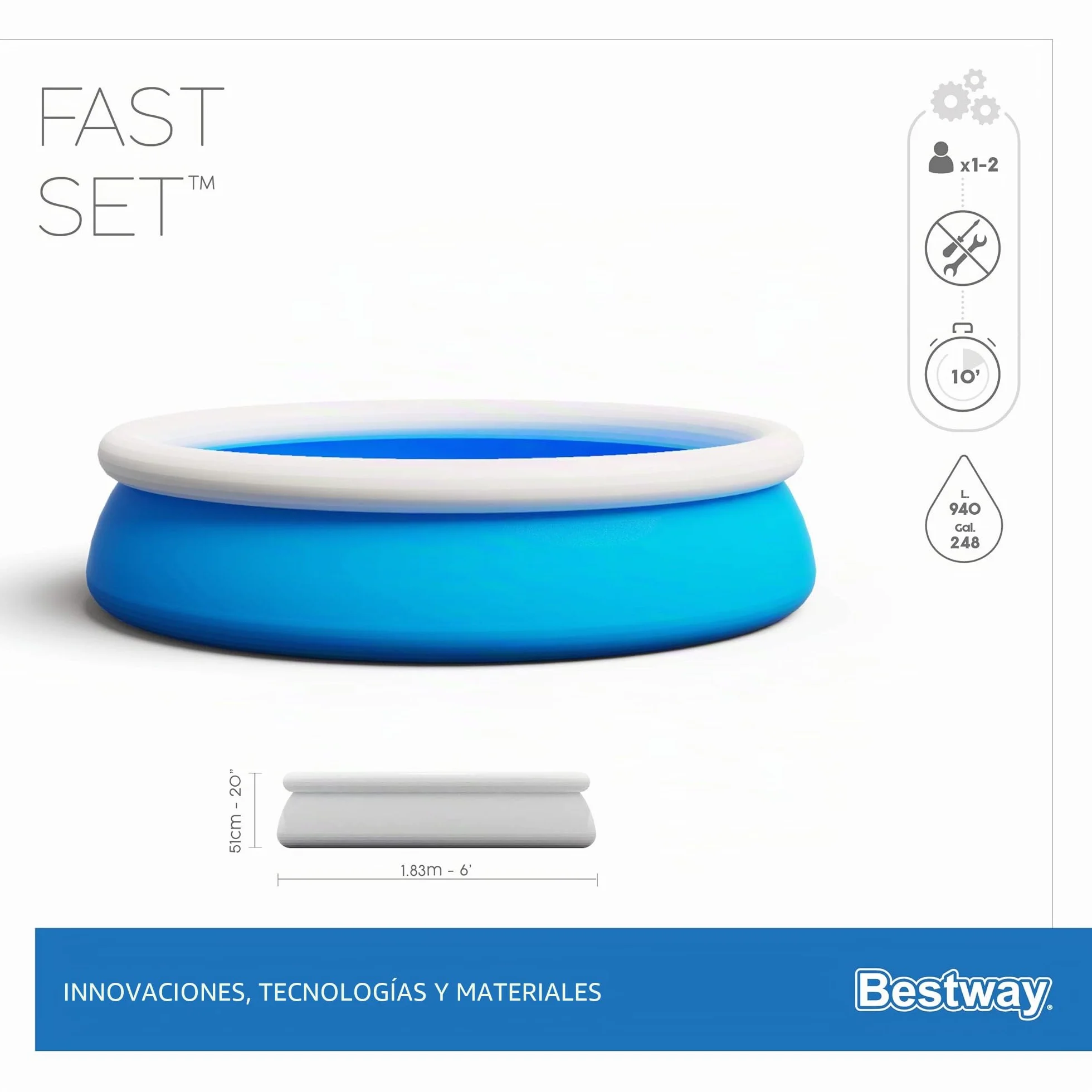 Bestway Piscina automontable 183x51, Azul, BW57392