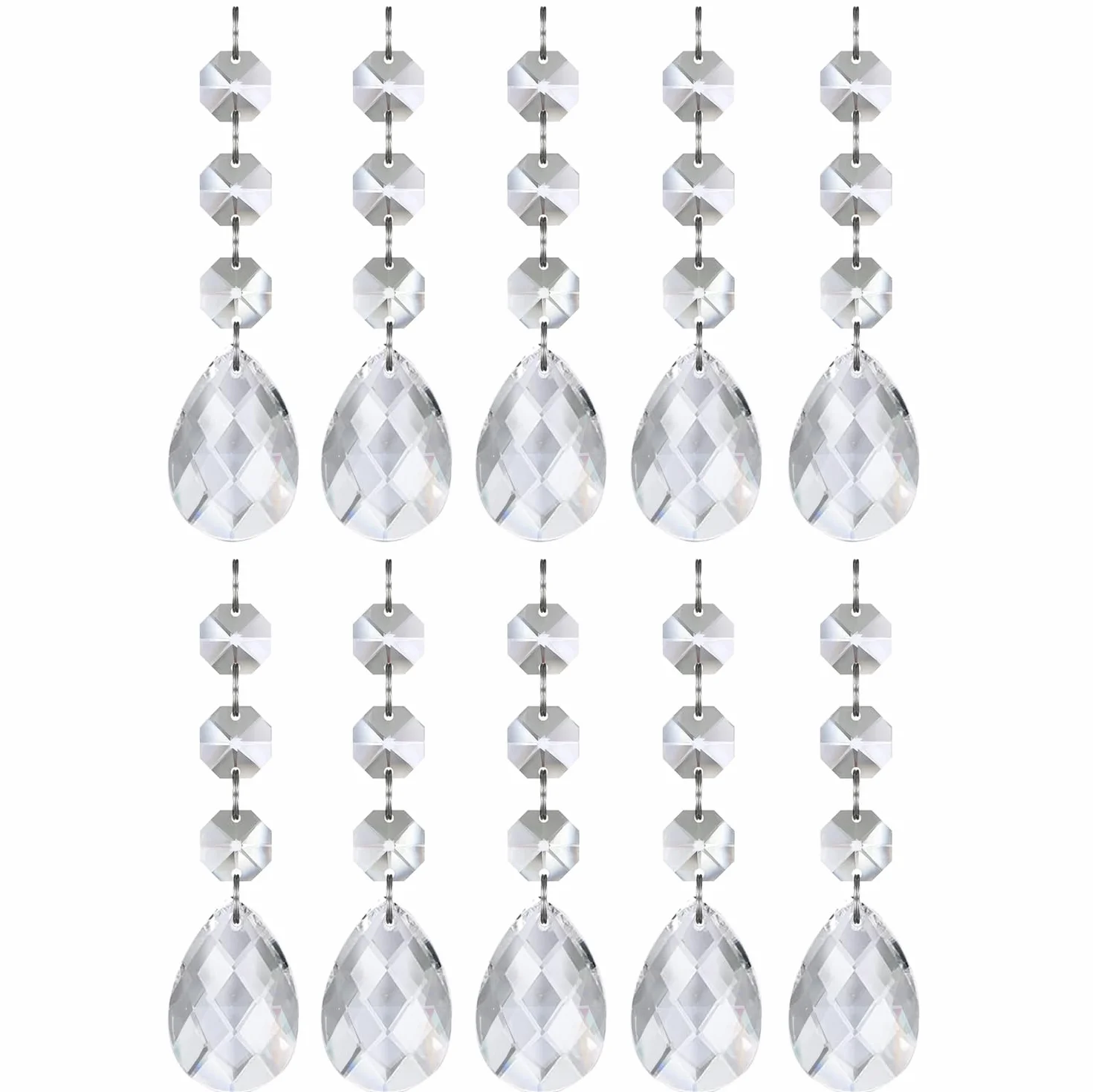 10 Pieza Prisma de Colgante de Cristal Transparente Gotas Colector de Sol con Cuentas de Octágono para Cortina Candelabro Florero Jardín Fiesta Navidad Boda Decoración (Lágrima)