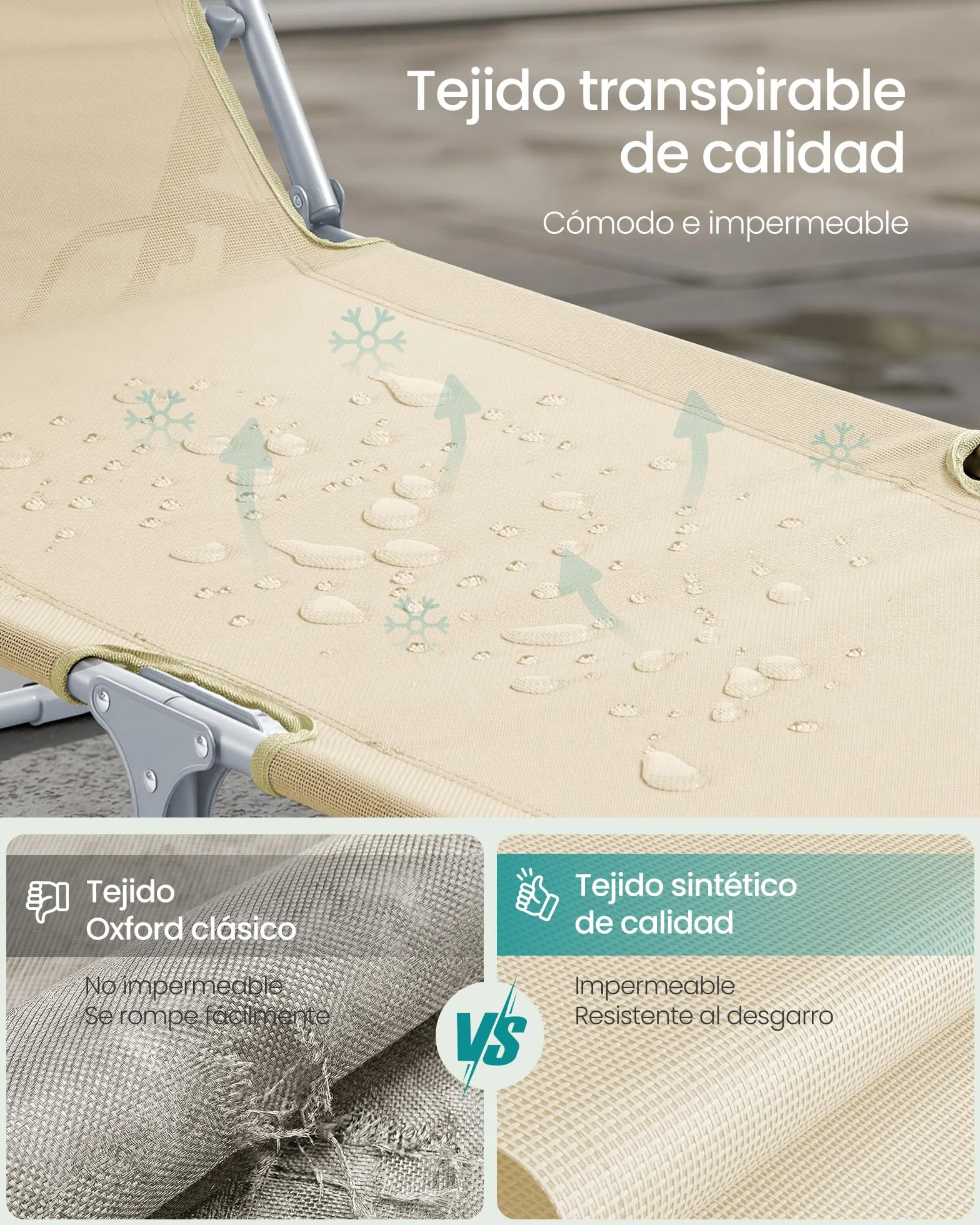 SONGMICS Tumbonas Plegables, 189 x 53 x 28,5 cm, Juego de 2 Tumbonas para Jardín, Cada Una con Carga 110 kg, con Parasol y Respaldo Ajustables, para Terraza y Balcón, Beige GCB294WZ02