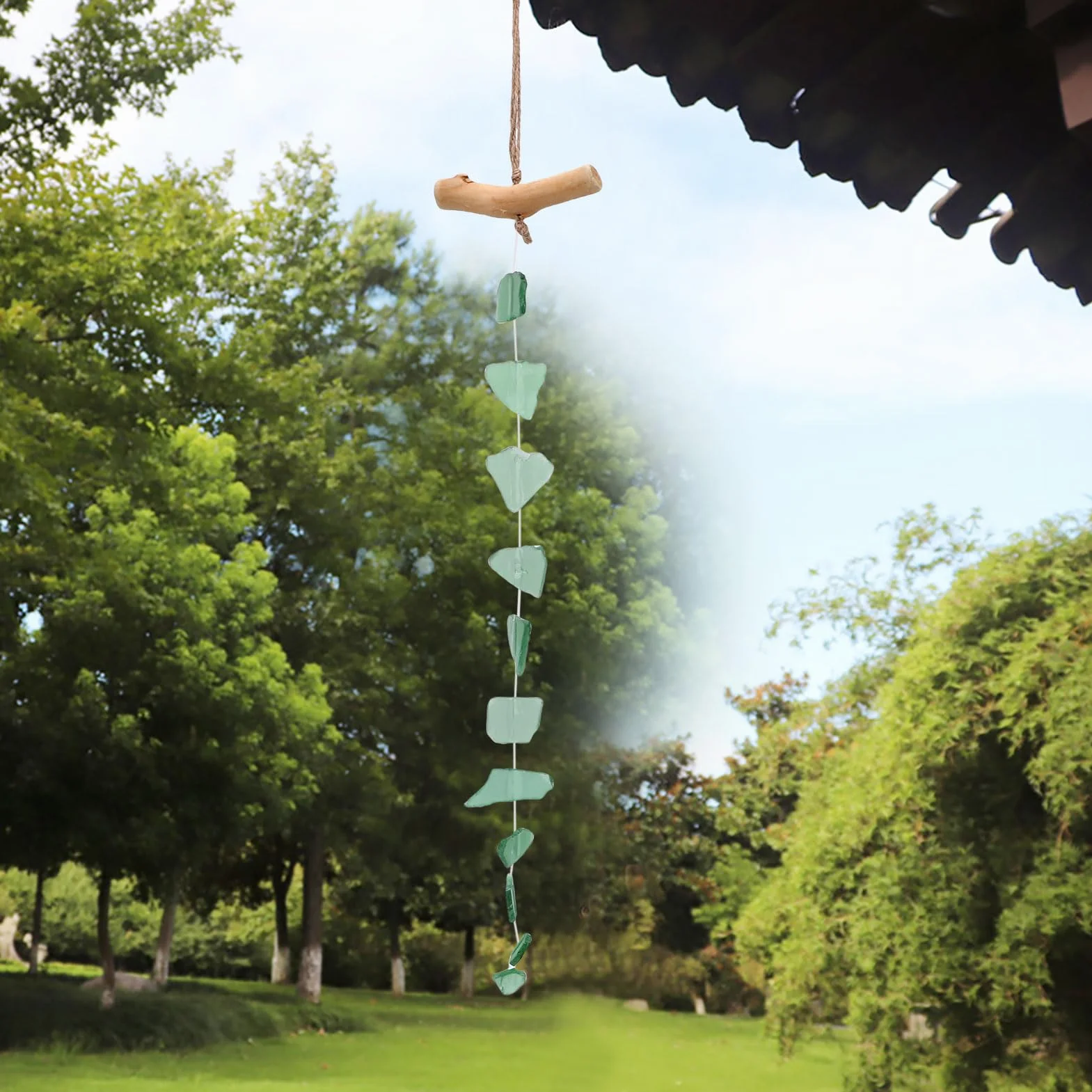 Campanas de Viento Carillón de Madera Flotante de Vidrio Marino Hecho a Mano único para Decoración Interior y Exterior (Estilo A)