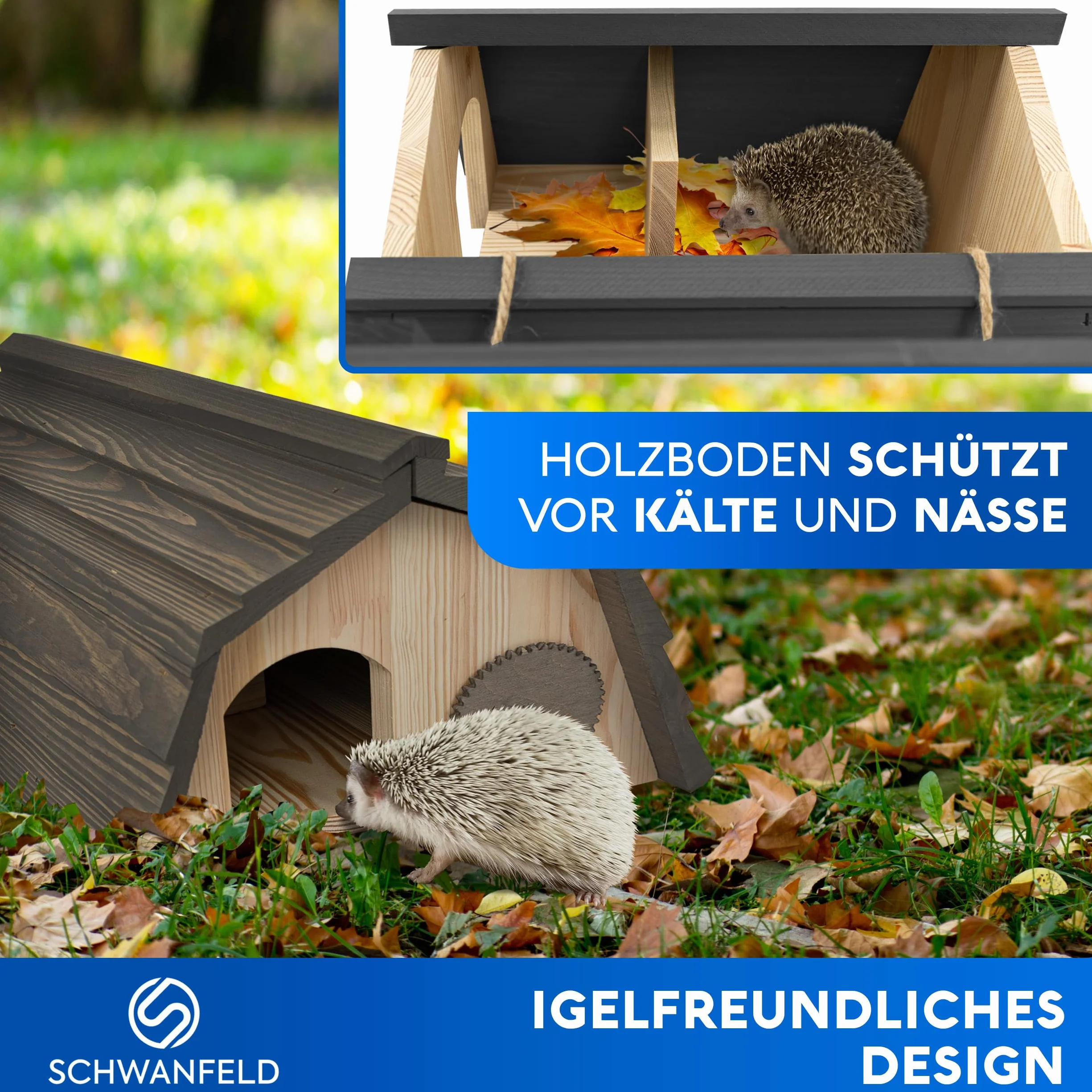 SCHWANFELD® Casa para erizos de invierno con suelo [protege contra los enemigos] – Incluye entrada de laberinto – Comedero premium para erizos con entrada de laberinto, casa de erizo de alta calidad –