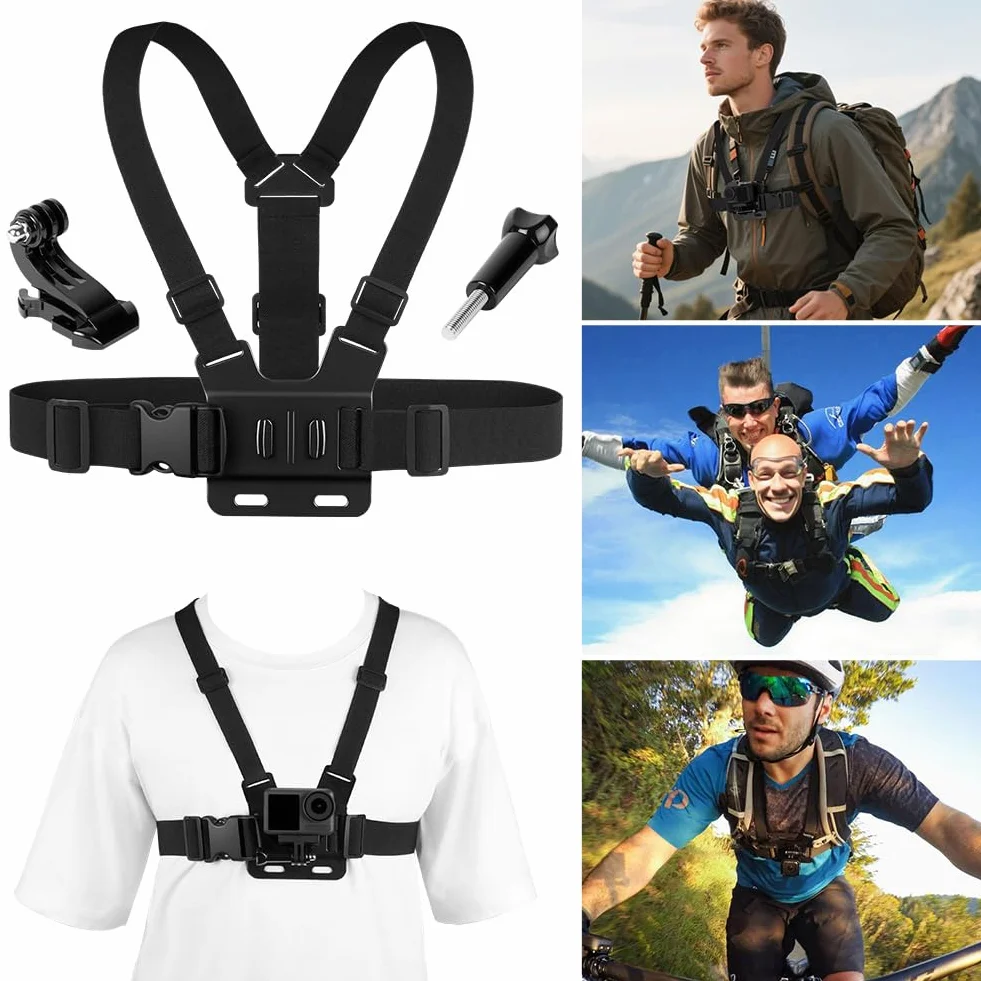 Set de Accesorios para Cámara de Acción GoPro, Arnés de Pecho y Correa de Cabeza Ajustable