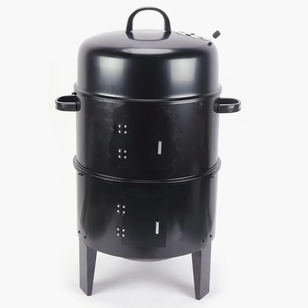 Barbacoa de carbón vegetal 3 en 1 para ahumar, parrilla redonda, horno de ahumar, barbacoa para ahumar, barbacoa de pícnic, portátil, barbacoa de doble capa, barril para ahumar, horno