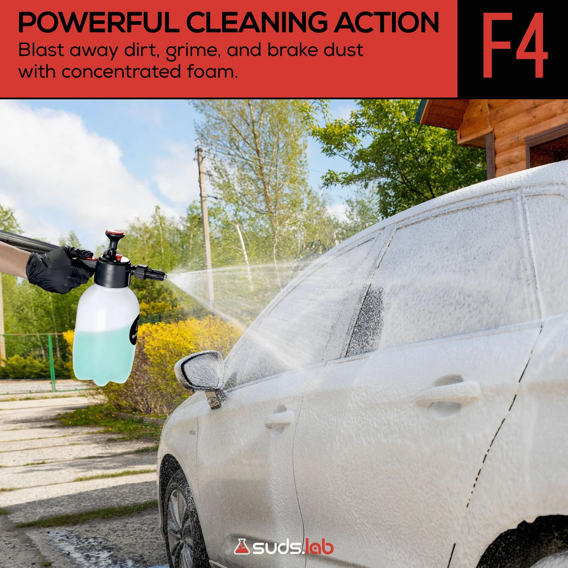 Suds Lab F4 - Pulverizador de bomba de espuma, para el hogar, el jardín y el coche (botella de 70 onzas)