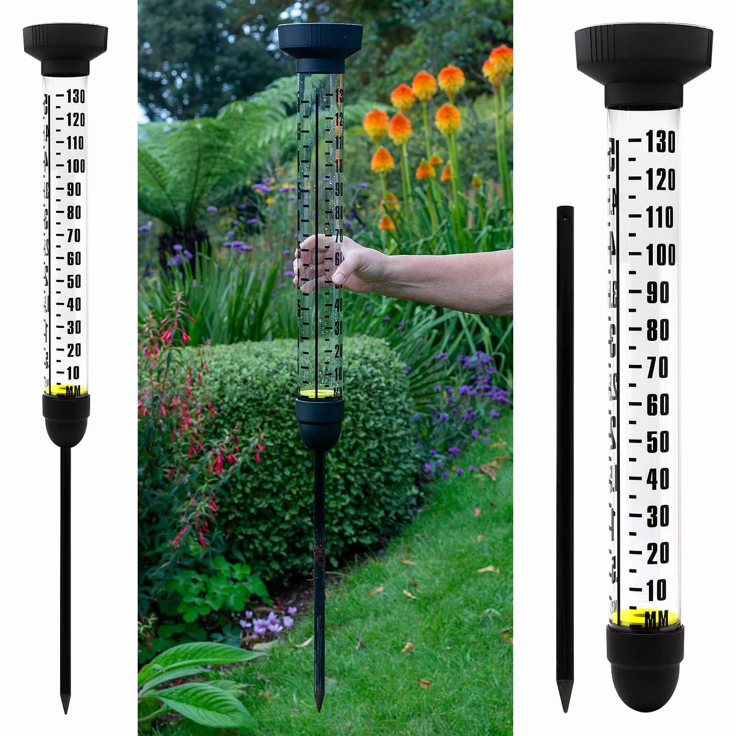 CKB LTD Pluviómetro con Pica para Exteriores – Medidor Extra Grande de Medición de Precipitaciones de Agua de Doble Escala con Estaca de Suelo para Césped, Jardín, Granjas y Campos de Golf, 100 cm de