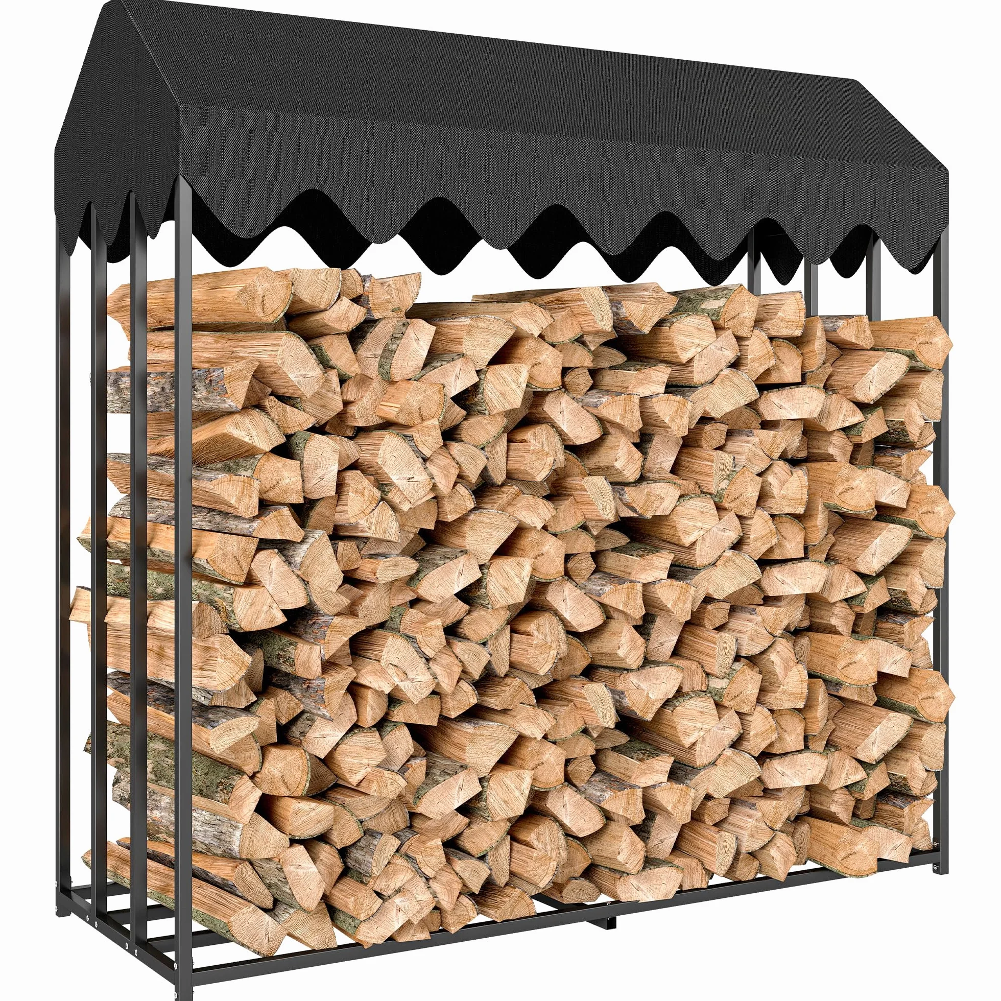 Outsunny Estante de Leña Metálico, 186x70x185 cm, Leñero Exterior con Cubierta Impermeable 600D Oxford, Marco de Acero, Soporte para Leña de Chimenea, para Jardín, Terraza