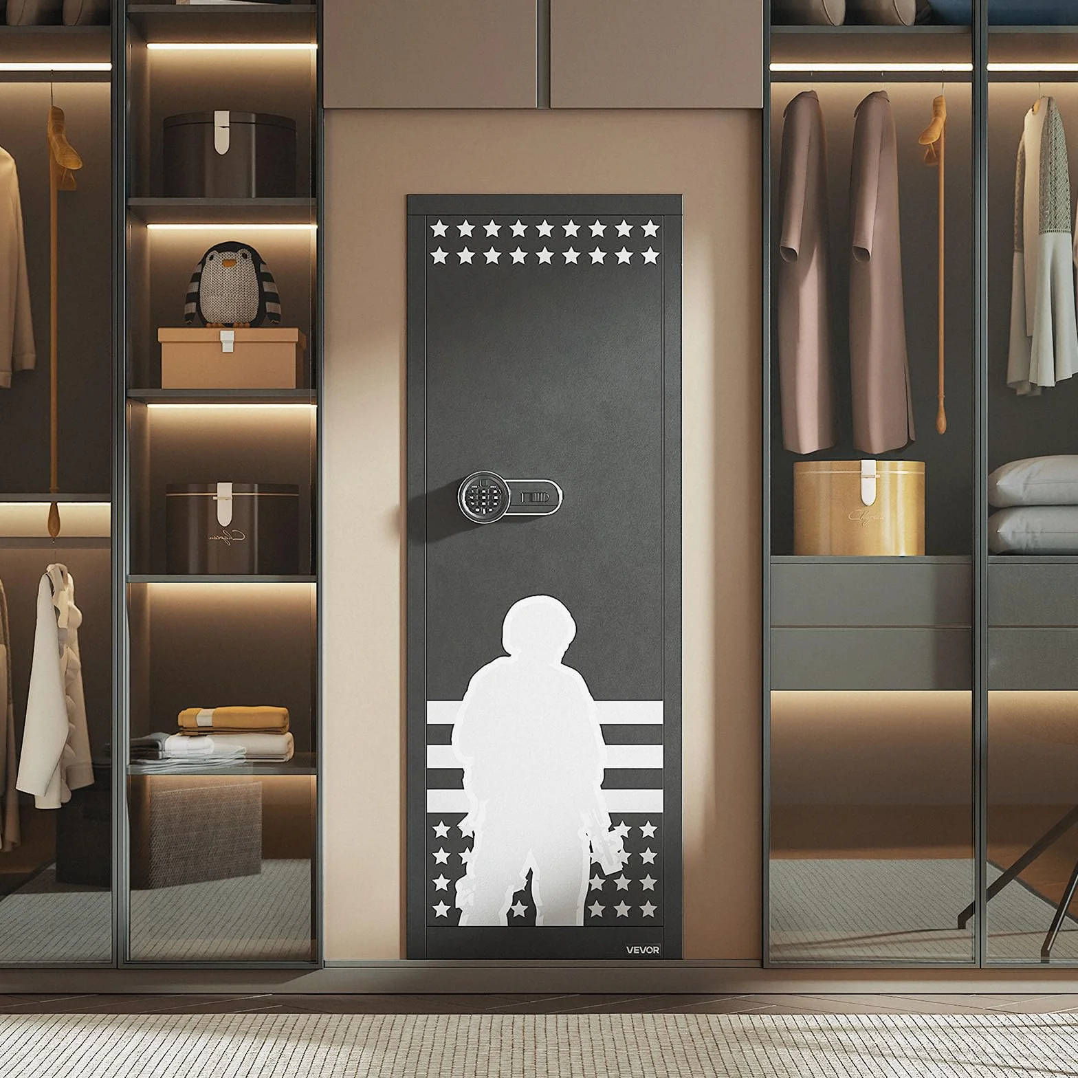 VEVOR Armario para Armas Largas con Cerradura con Contraseña, Caja Fuerte para 10-12 Rifles 500 x 400 x 1380 mm