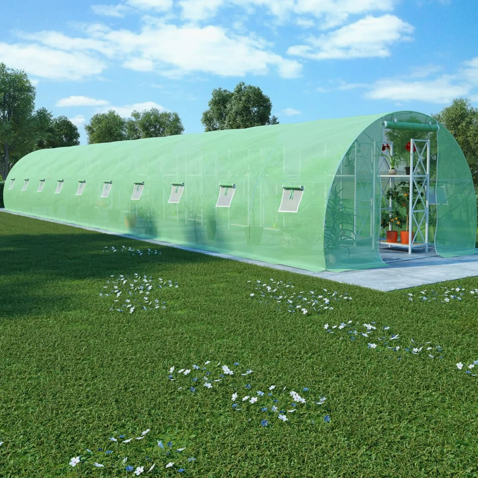 Homgoday Invernadero de 45 m², 15 x 3 x 2 m, muebles de jardín, invernadero, huerto, invernadero, balcón, invernadero para huerto, invernadero para plantas