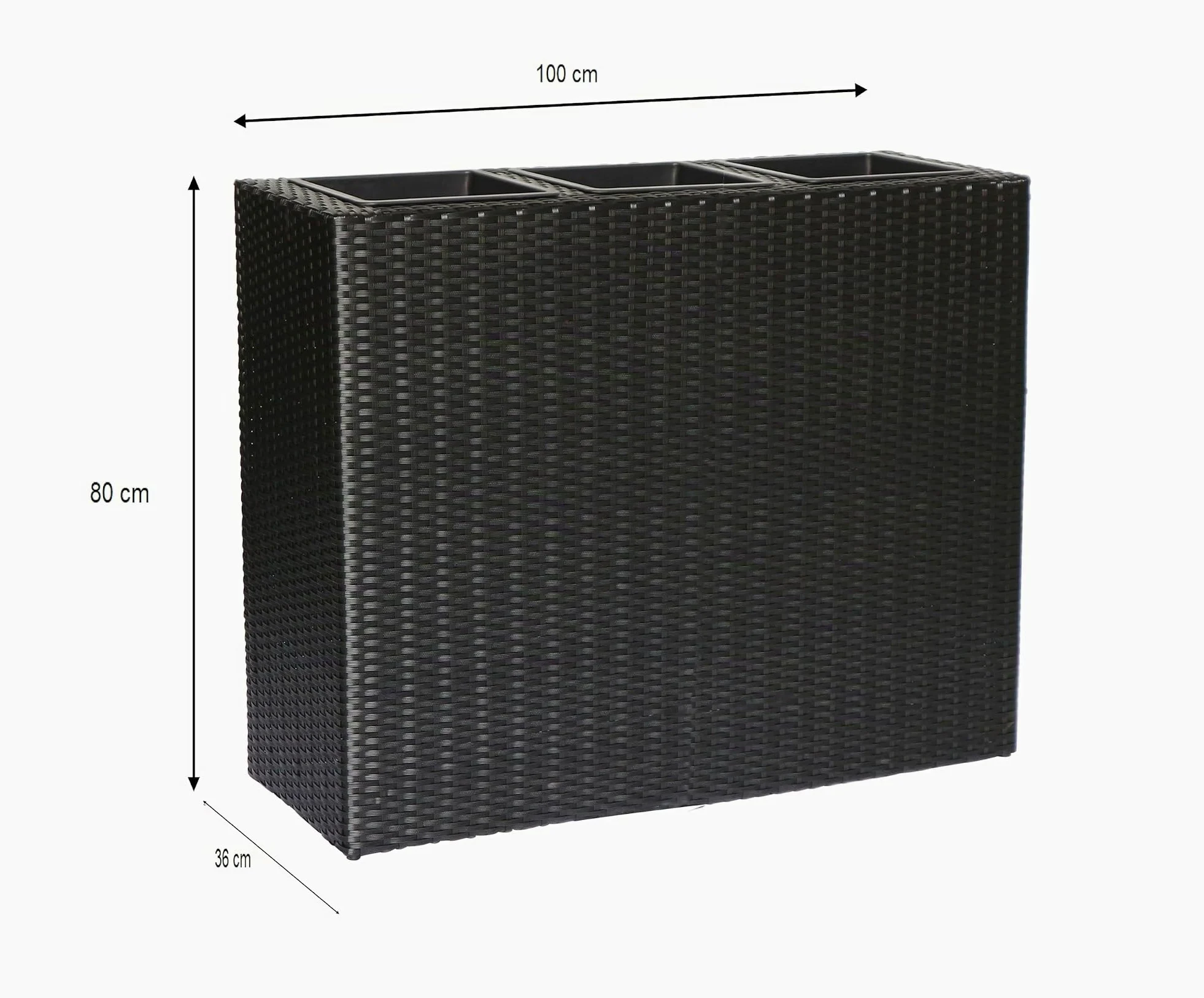 METRO Professional Jardinera/Separador de ambientes con 3 macetas, ratán sintético, Negro