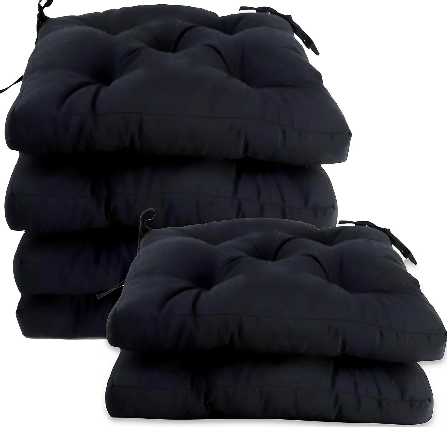 MORE FREE-Pack 6 Cojines para Silla,Cojin de Asiento Decorativo Funda de Poliéster y Relleno de Fibra Hueca 45x45x5cm,Ideal para Comedor, Terraza, Salón y Restaurante (Negro, Pack 6)