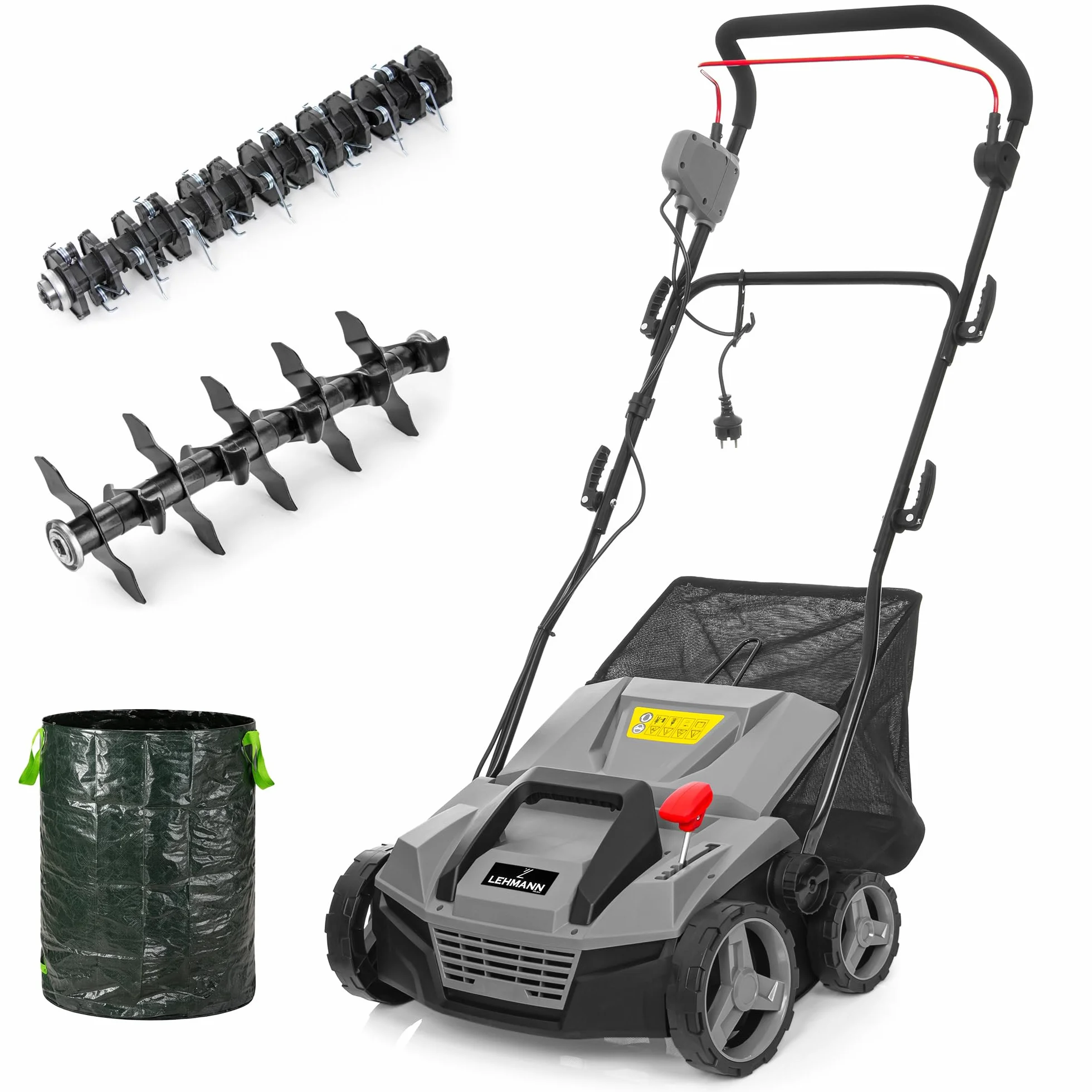 LEHMANN Teasel - Escarificador eléctrico con ancho de trabajo 38 cm, 2 W, 1800 W, ajustable en 5 niveles de -12 biz + 6 mm